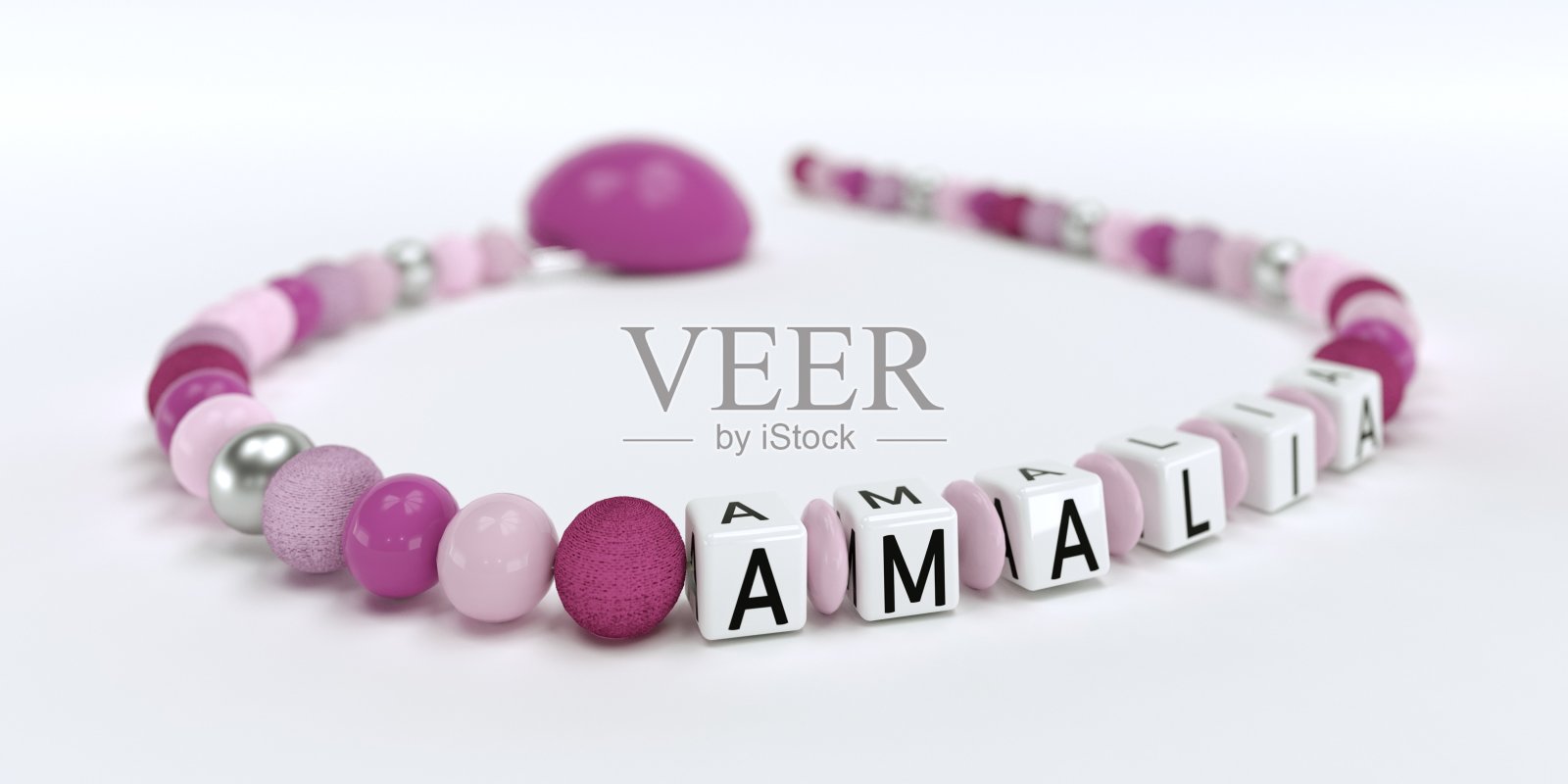 为名叫阿玛莉亚的女孩们设计的粉色奶嘴连锁店照片摄影图片