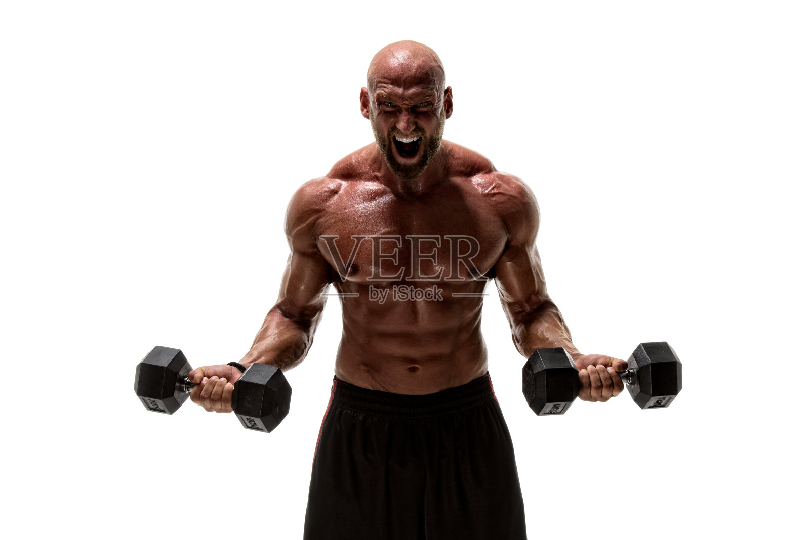 肌肉男用重量来锻炼照片摄影图片