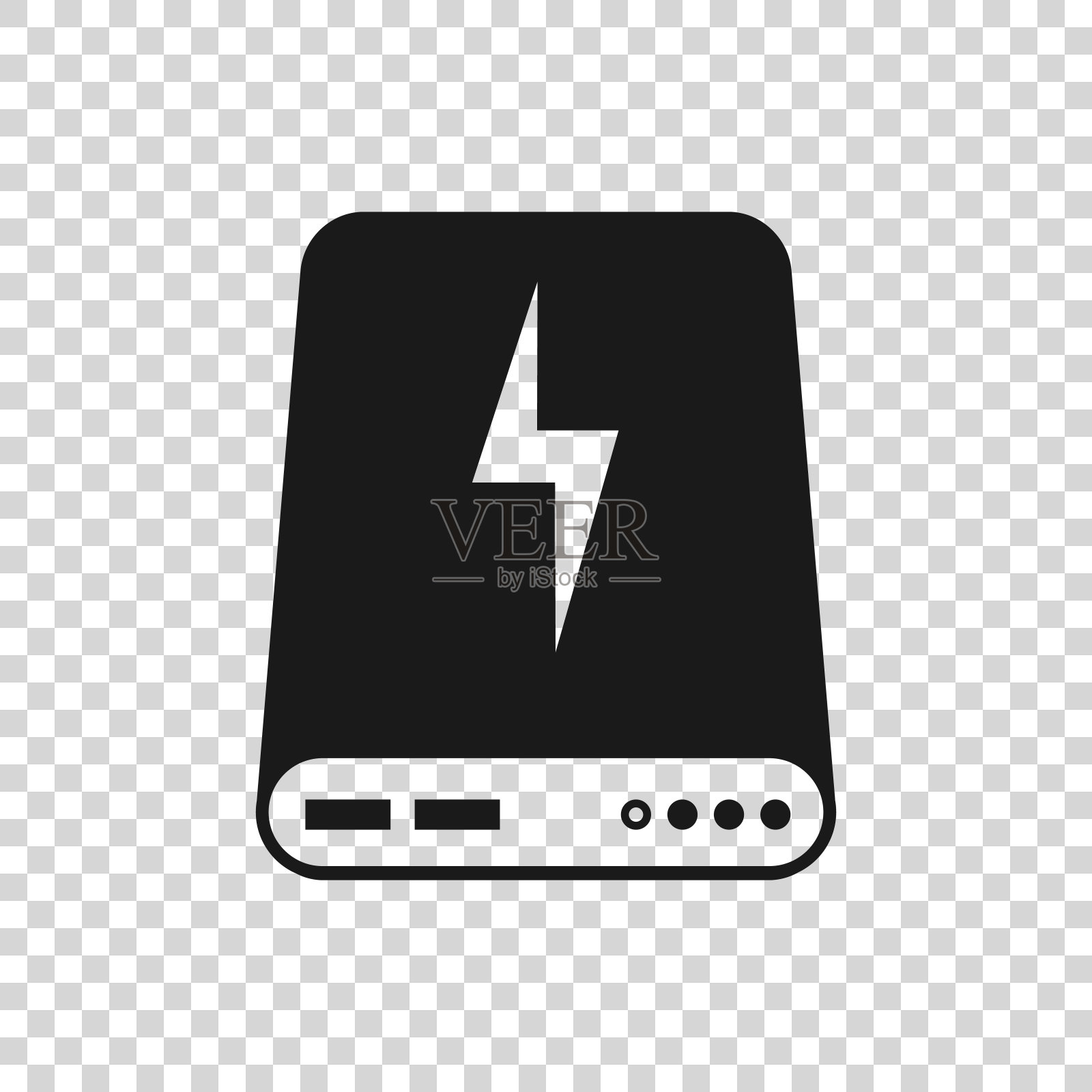 灰色电源银行图标孤立在透明的背景。便携式充电设备。矢量图图标素材