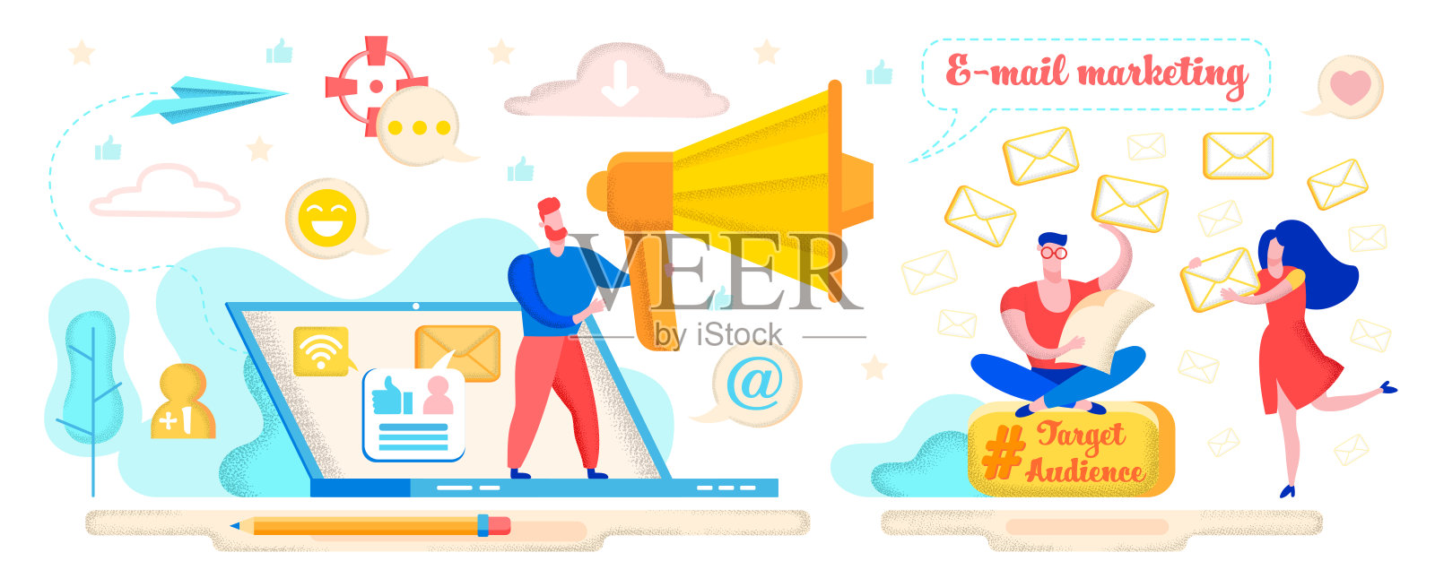 横幅题词电子邮件营销卡通平面。插画图片素材