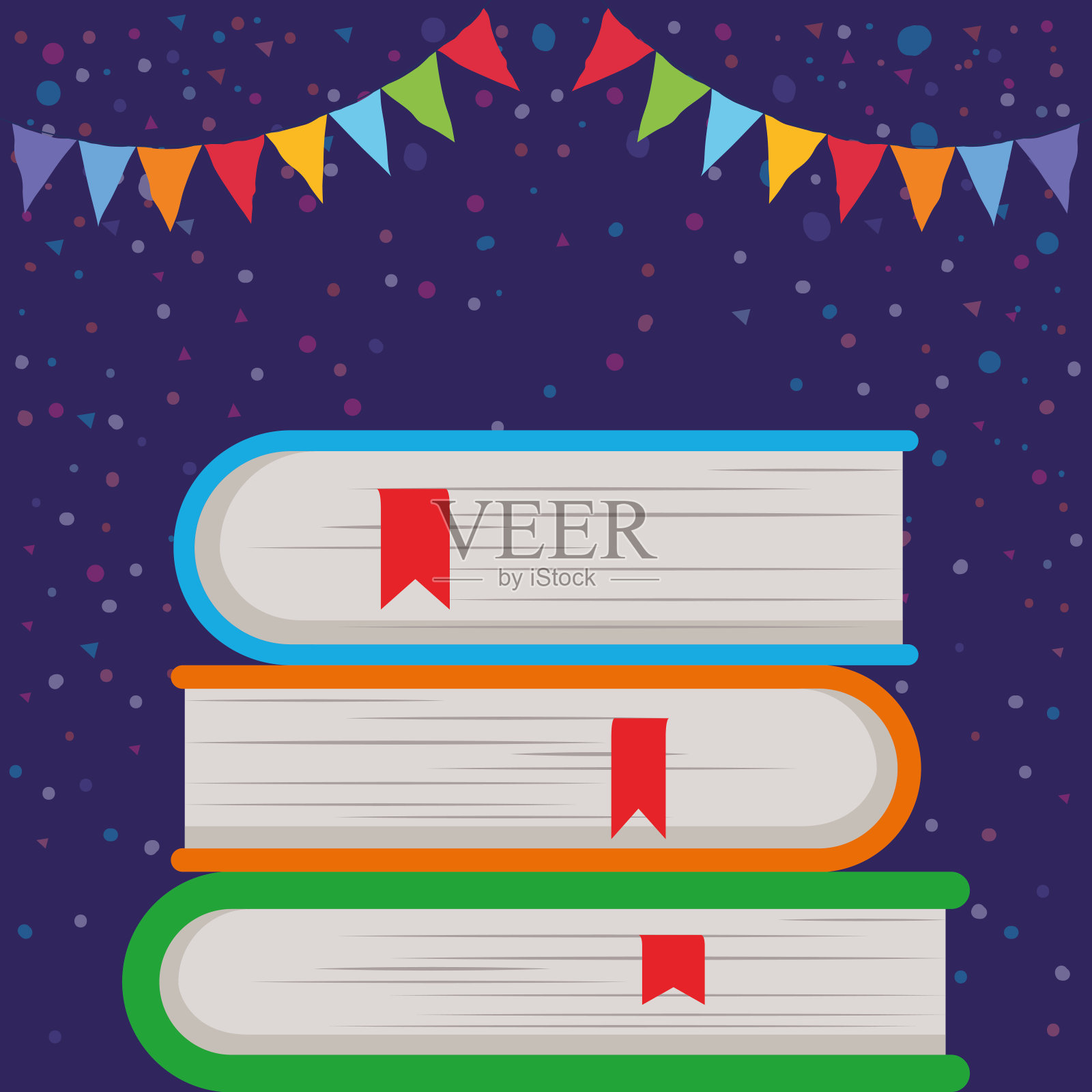 一组书和三角旗设计矢量插图插画图片素材