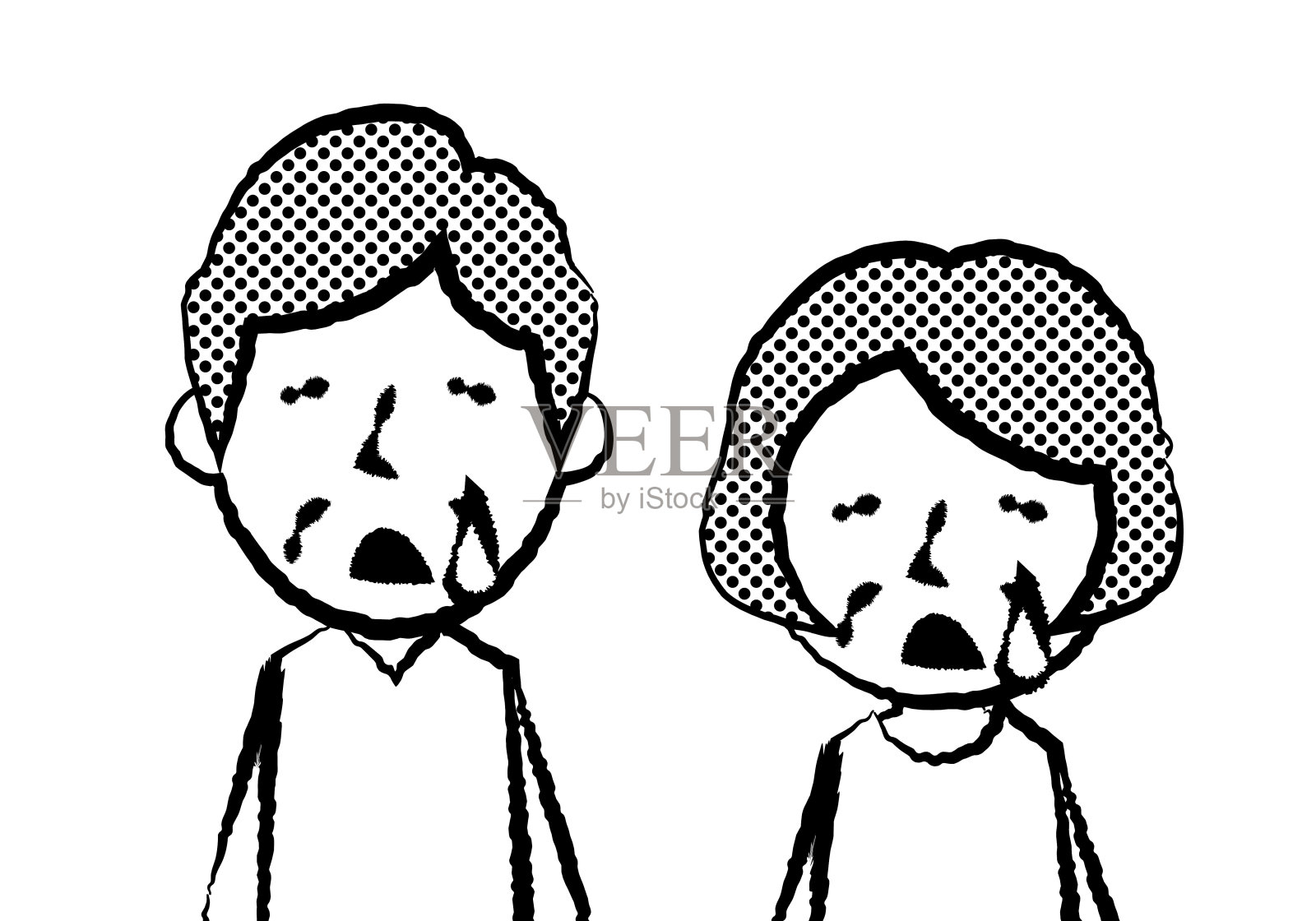 悲伤的面部表情。老年男女的上半身。矢量插图。插画图片素材