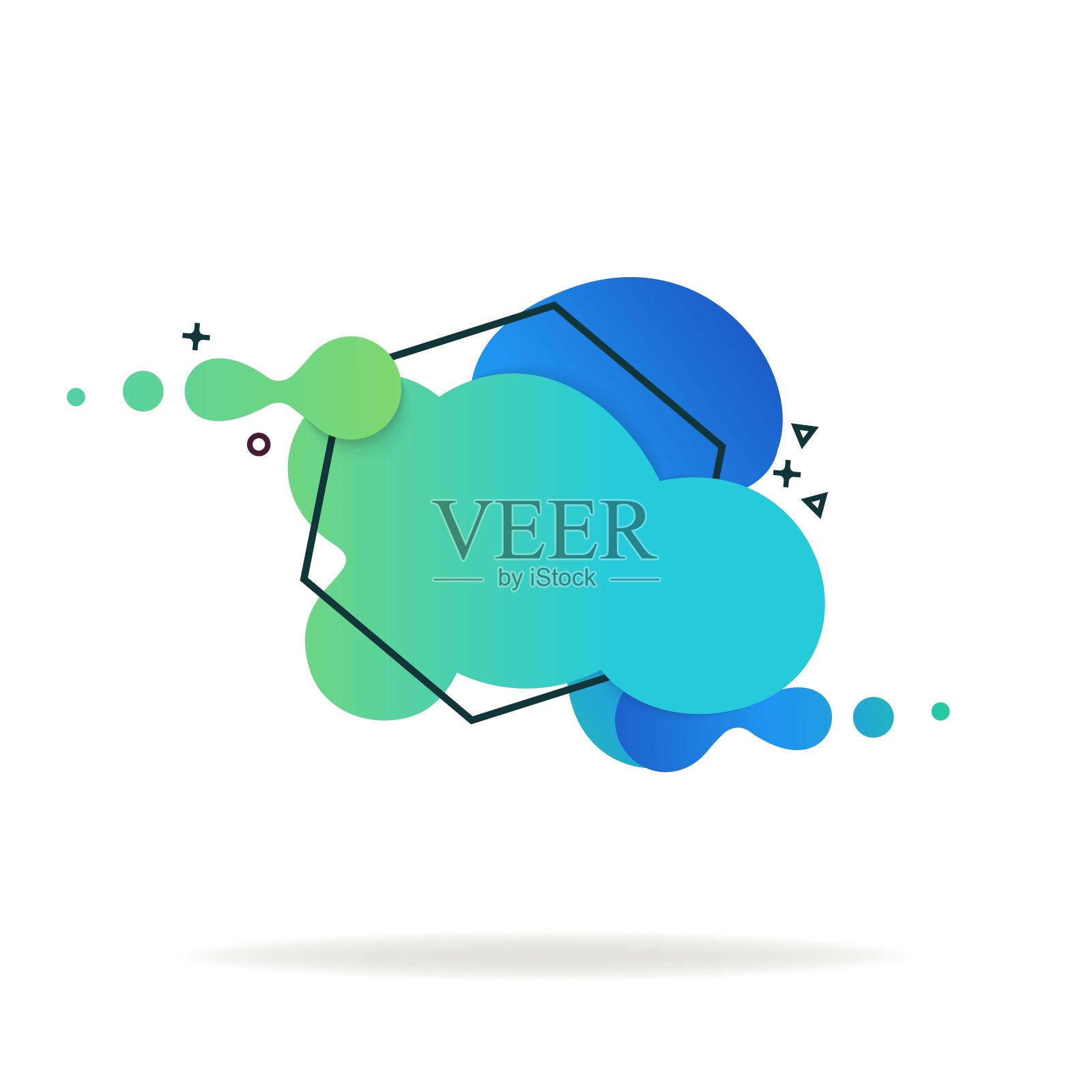 绿色和蓝色流动的液体抽象元素,六边形轮廓插画图片素材