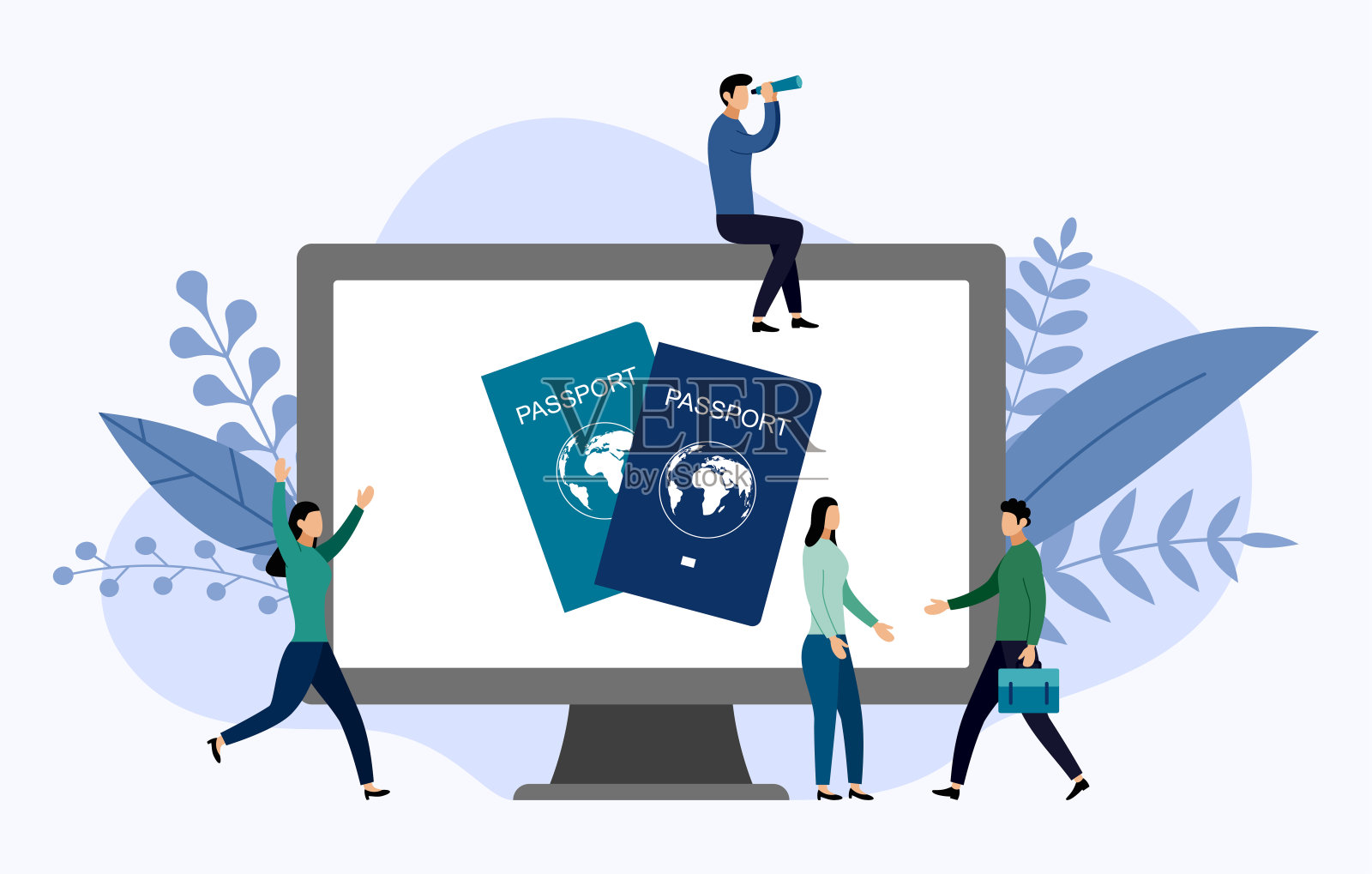 国际护照与人的概念,旅行矢量插图插画图片素材