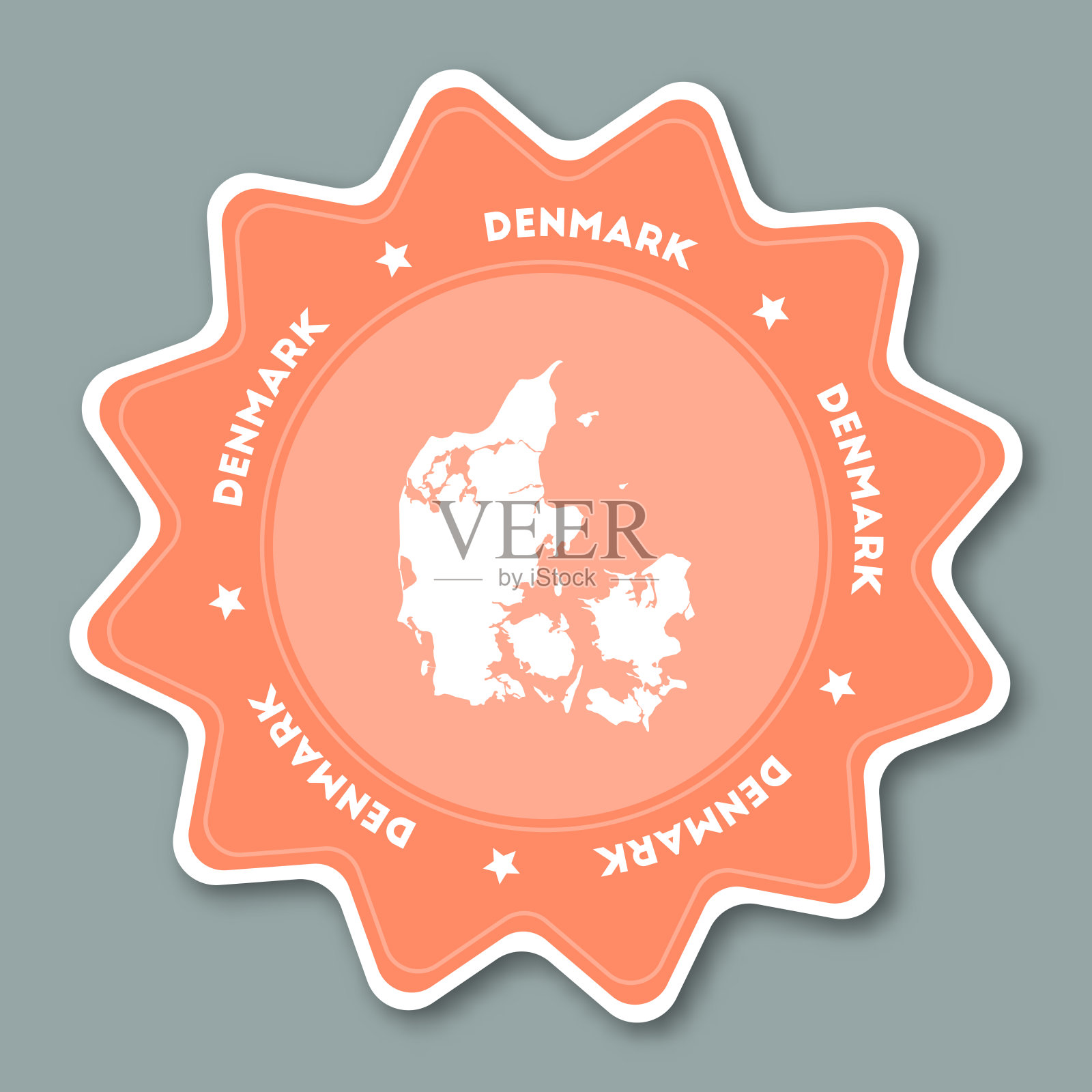 丹麦地图贴纸时髦的颜色。插画图片素材