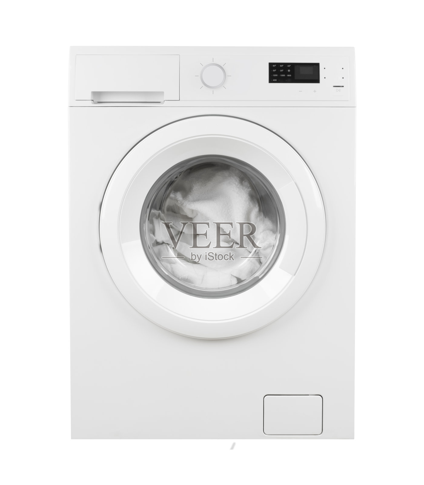 衣服在洗衣机上孤立的白色背景照片摄影图片