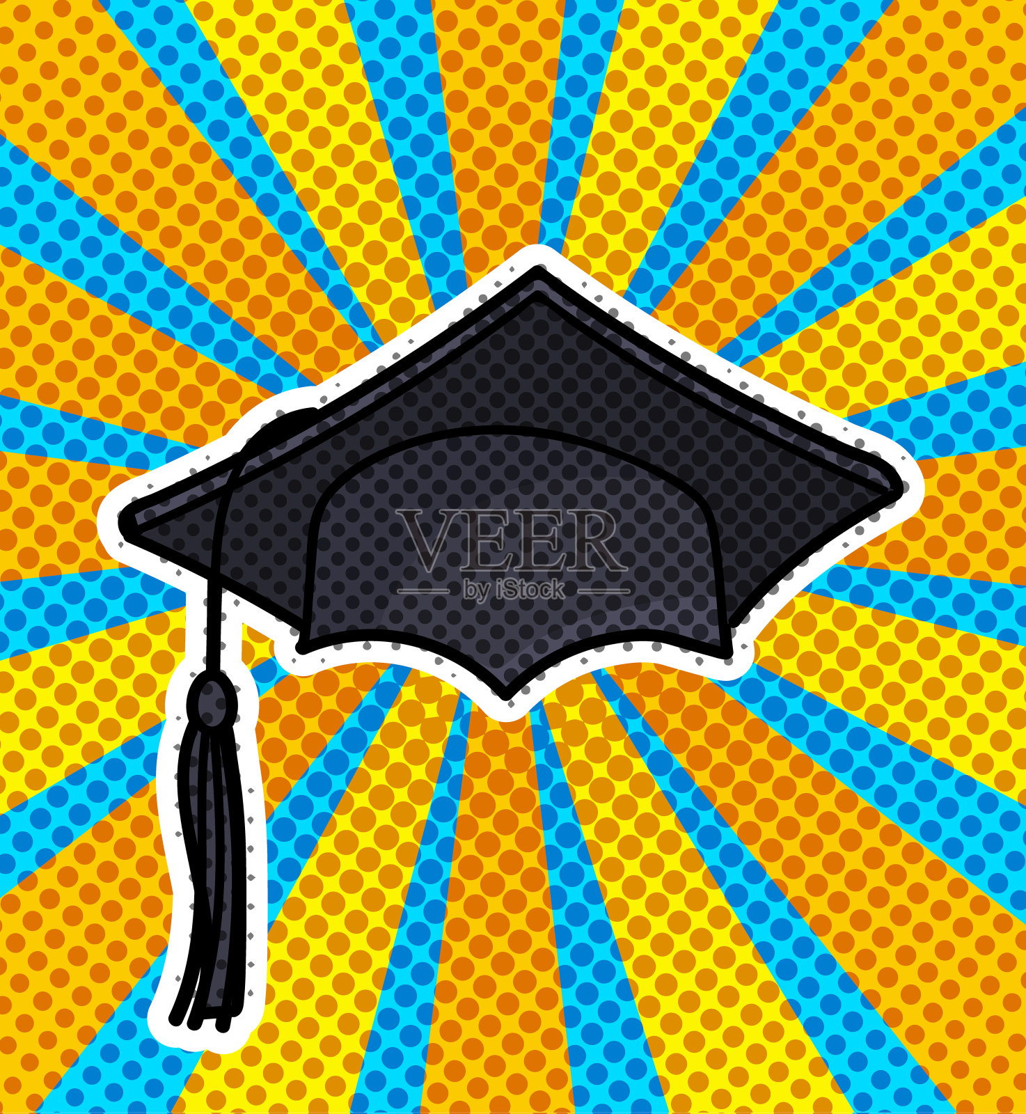 毕业班的概念。波普风格的毕业帽插画图片素材
