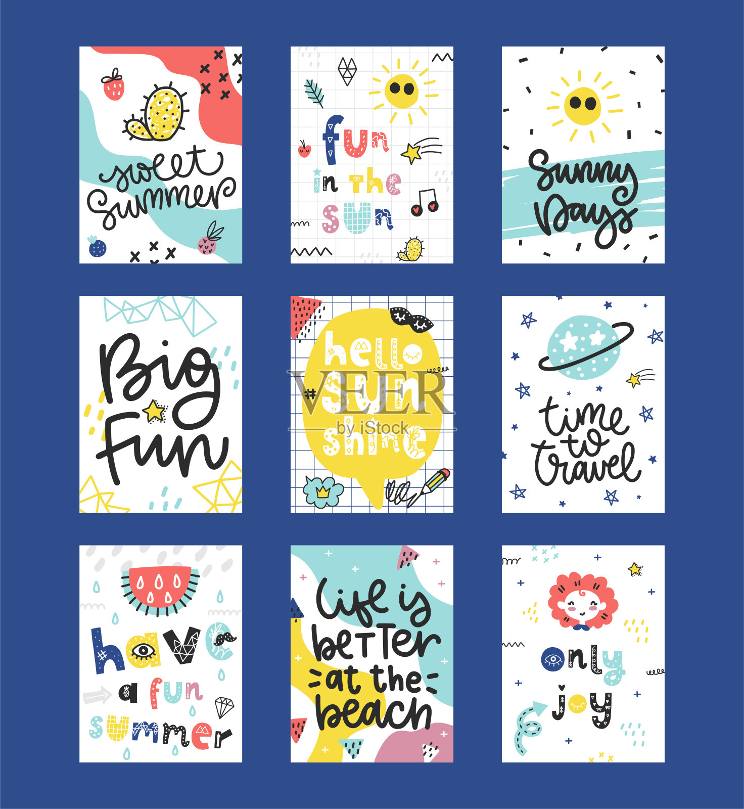 夏季矢量卡片集插画图片素材