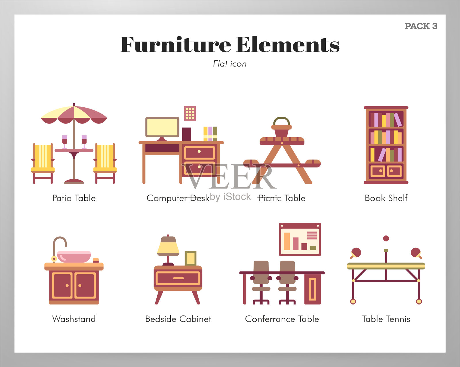 家具元件平板包装插画图片素材