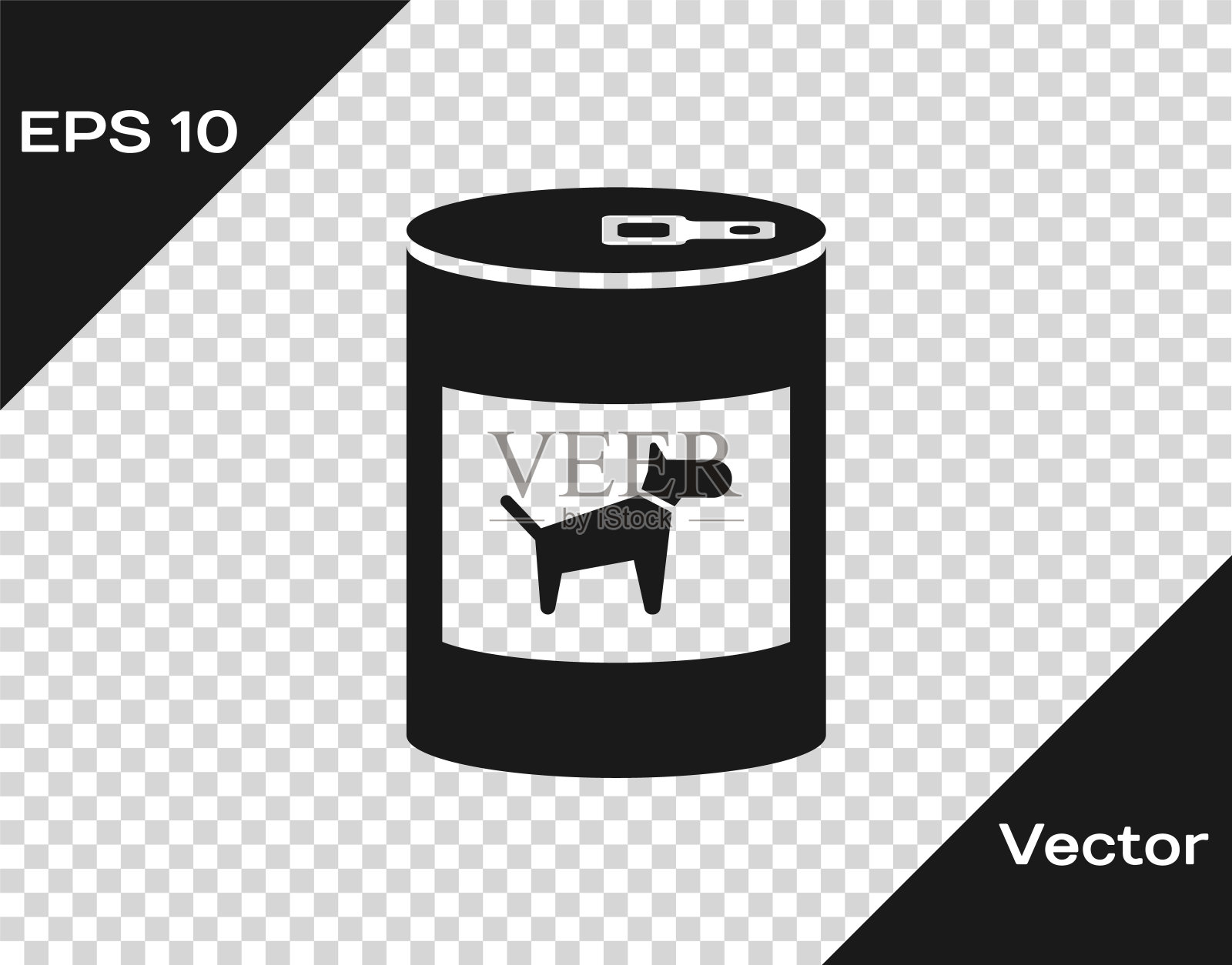 灰色罐头食品狗的图标孤立在透明的背景。动物的食物。宠物狗粮罐头。矢量图插画图片素材