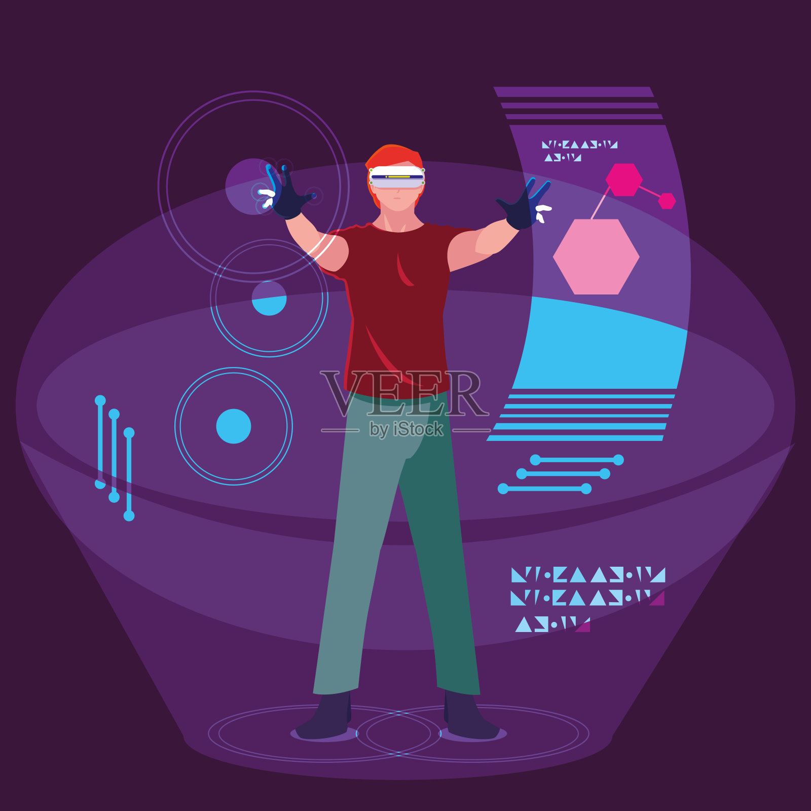 男子使用增强现实技术设计插画图片素材