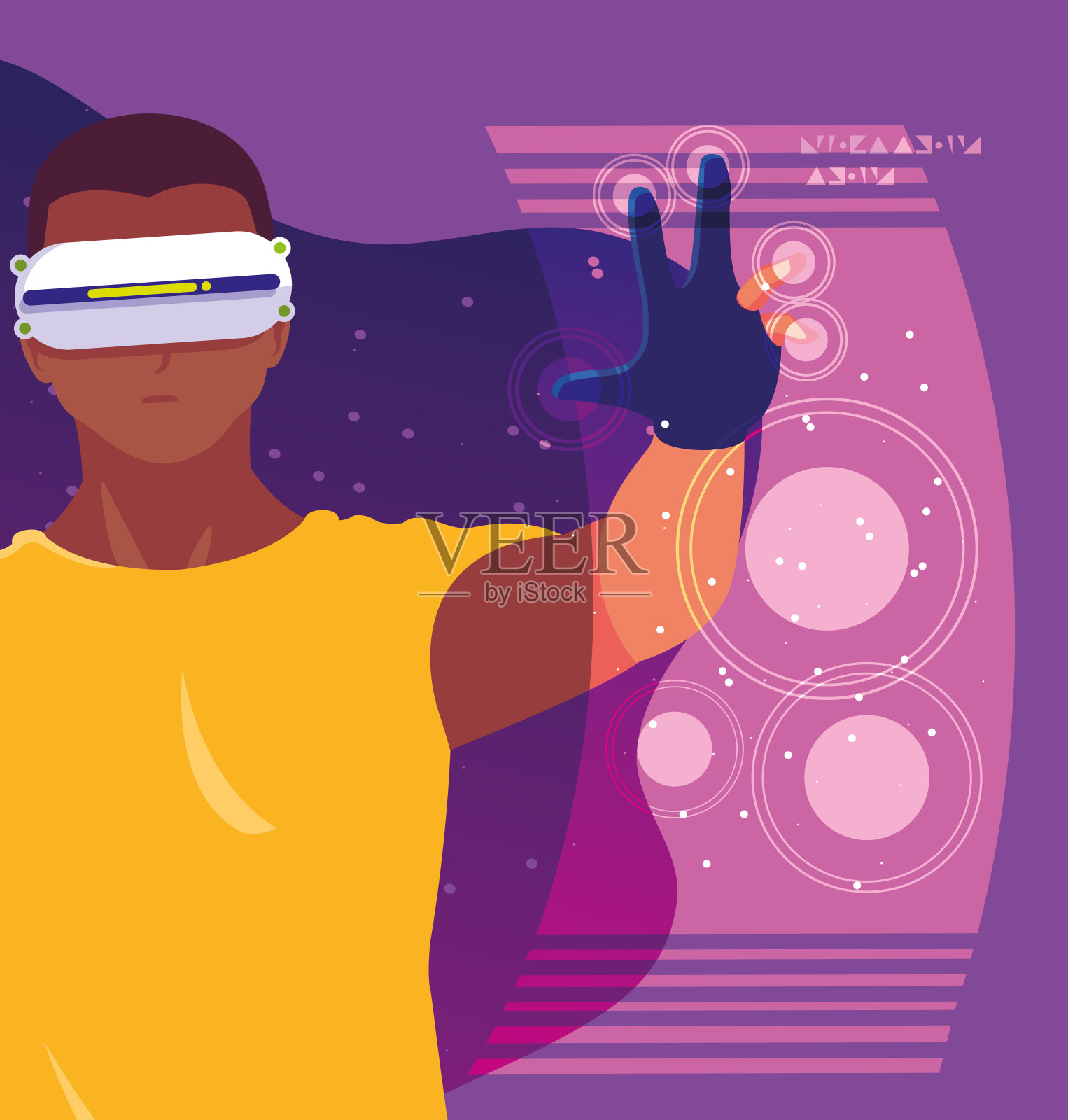 男子使用增强现实技术设计插画图片素材