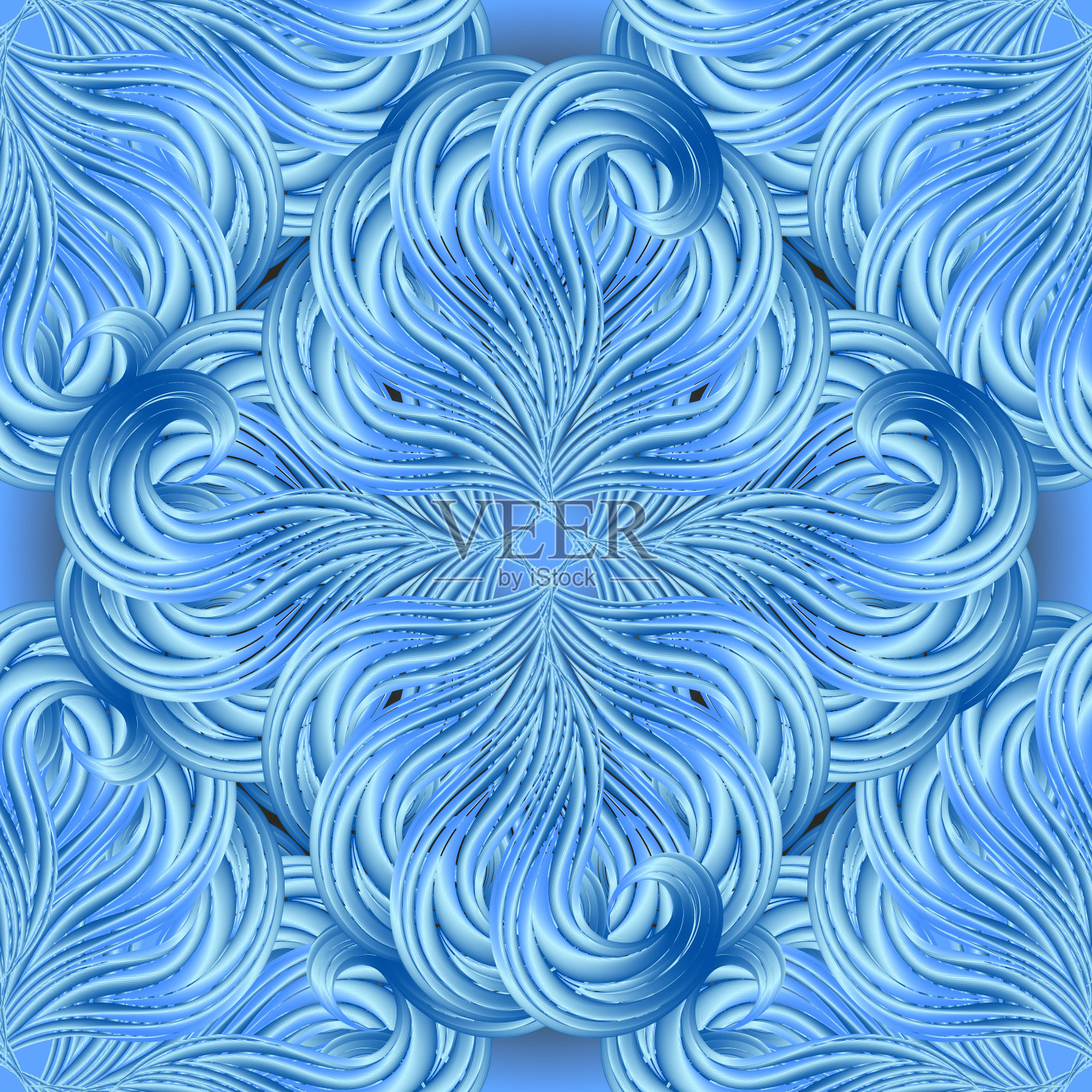 3d纹理花卉浅蓝色无缝模式。表面装饰复古背景。重复幻想背景。奢华的3d装饰与漩涡,波浪,线条,形状。美丽的花朵。丝绸壁纸插画图片素材