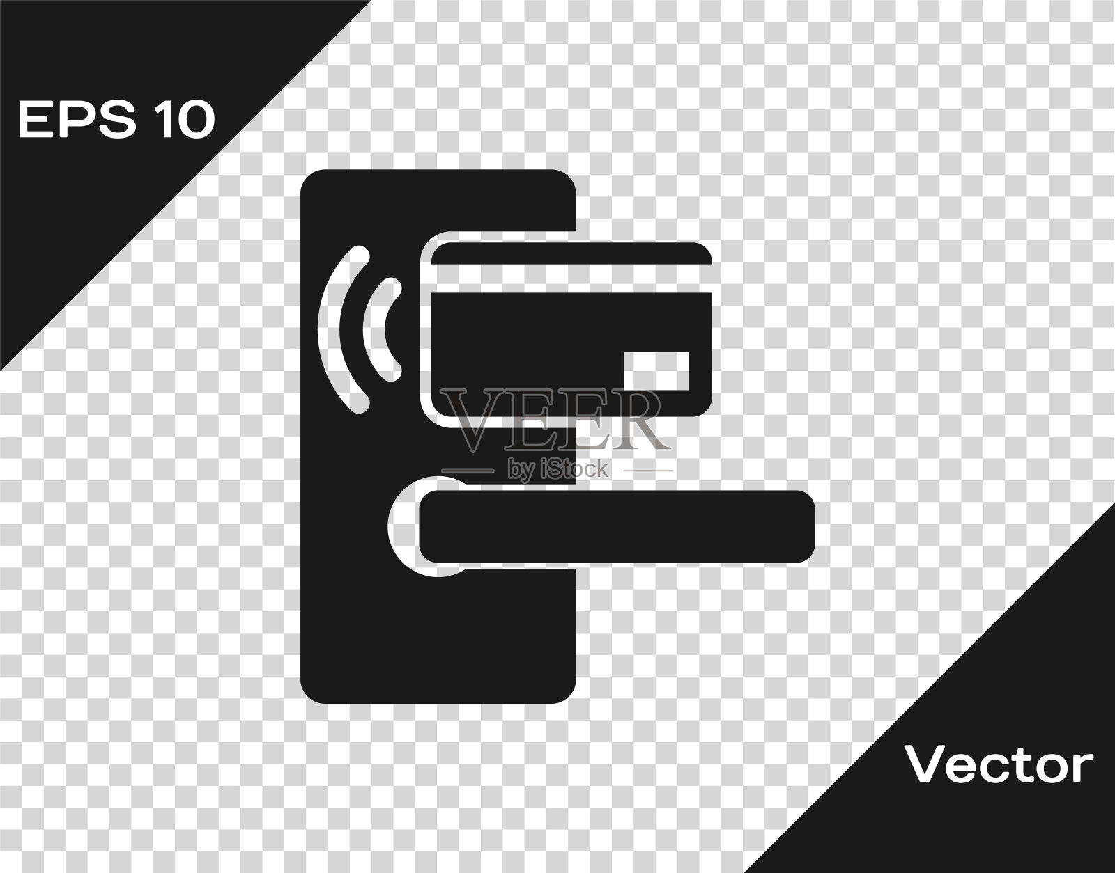 灰色数字门锁与无线技术解锁图标隔离在透明的背景。门把手的迹象。安全智能家居概念。矢量图插画图片素材