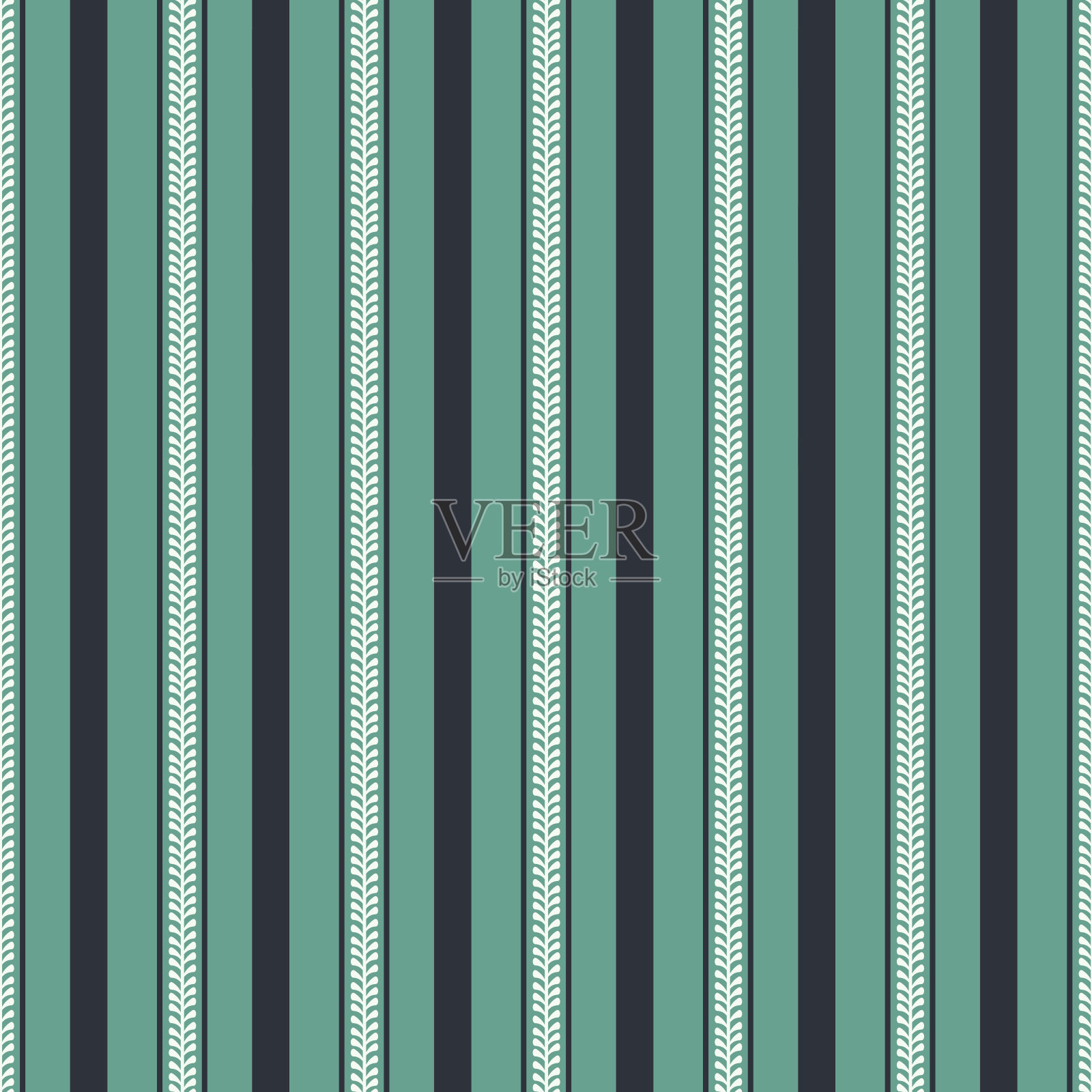 矢量民俗条纹在绿色无缝模式背景。插画图片素材