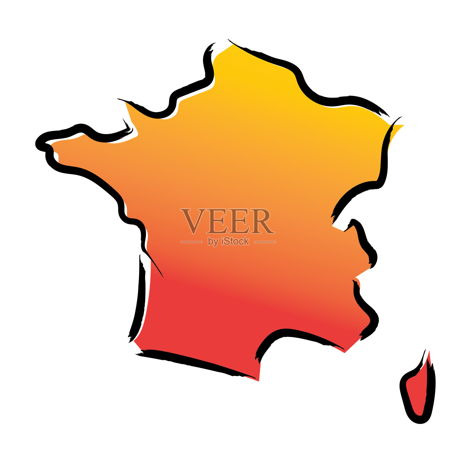 程式化的黄红色渐变示意图的法国插画图片素材