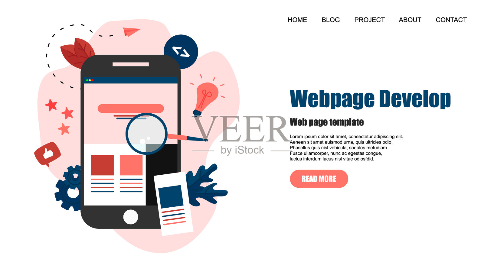 网页模板。创意网页开发及网页设计概念插画图片素材