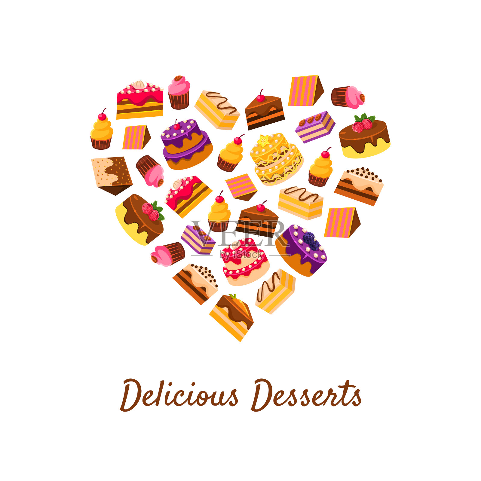 美味的甜点横幅模板,美味的糖果在心脏形状矢量插图插画图片素材