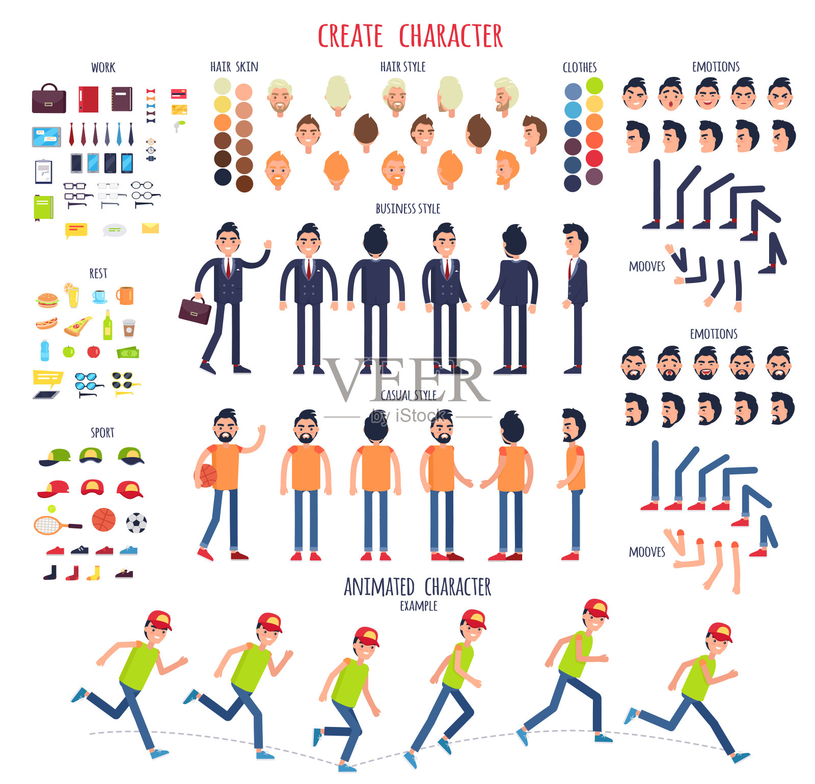 创建角色。不同的身体部位插画图片素材