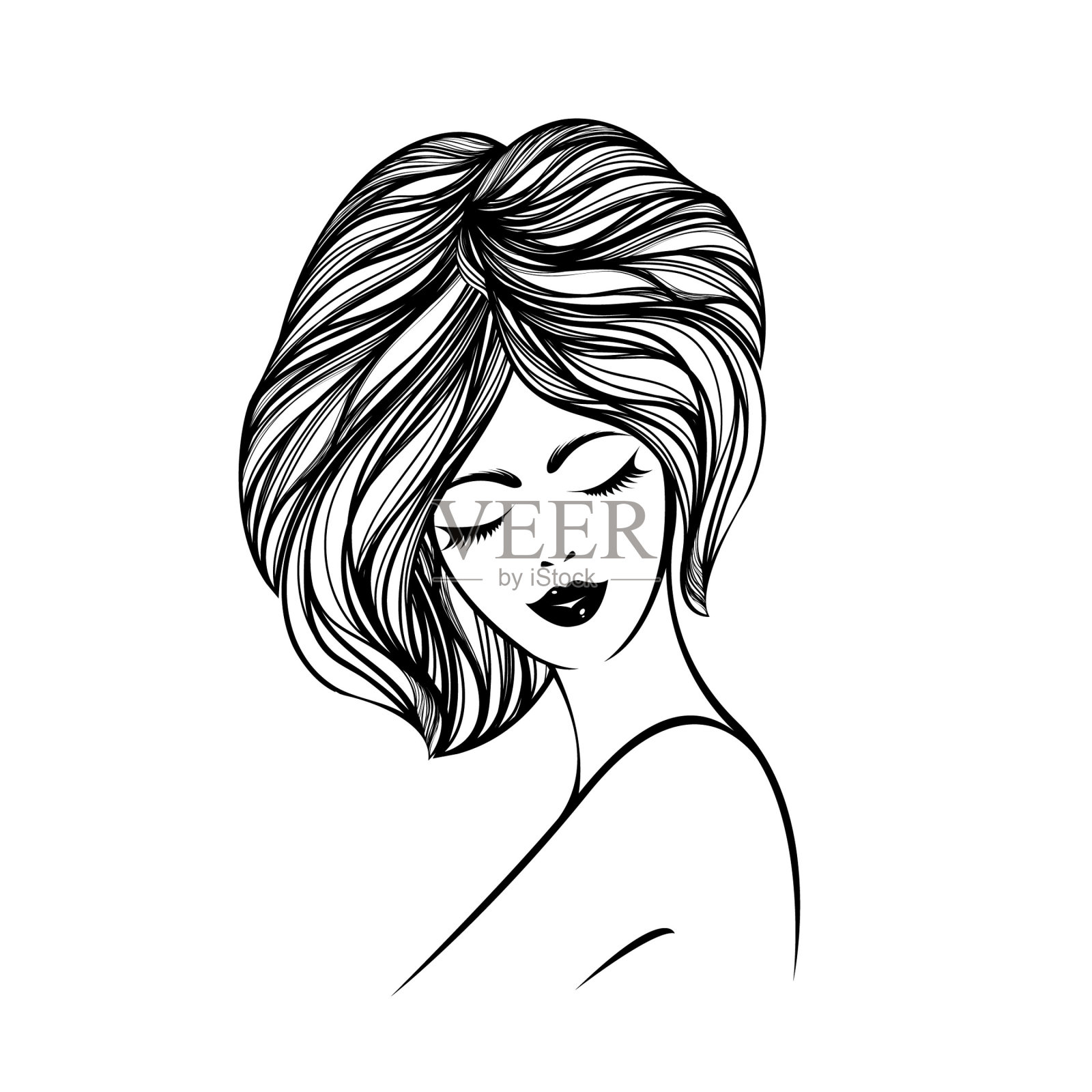 波浪形的发型,优雅的妆容。美容美发沙龙矢量插图。插画图片素材
