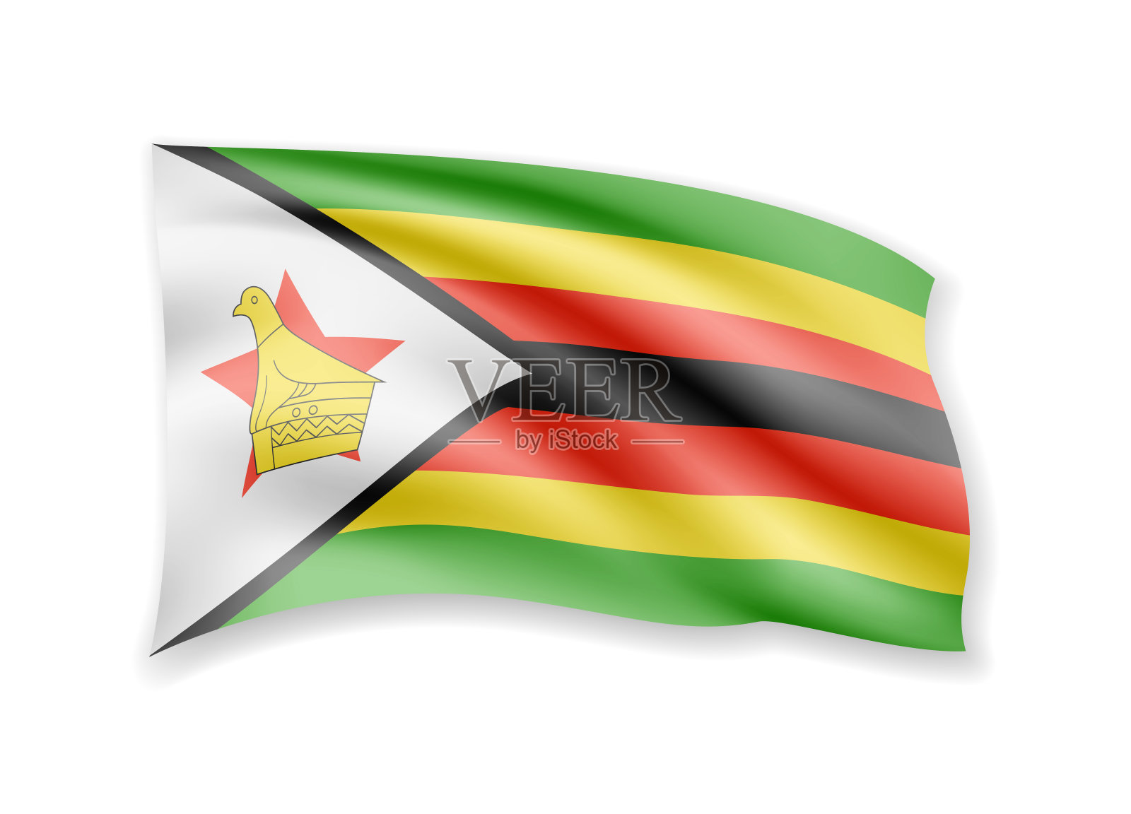 挥舞着白色的津巴布韦国旗。旗子在风中飘扬。插画图片素材