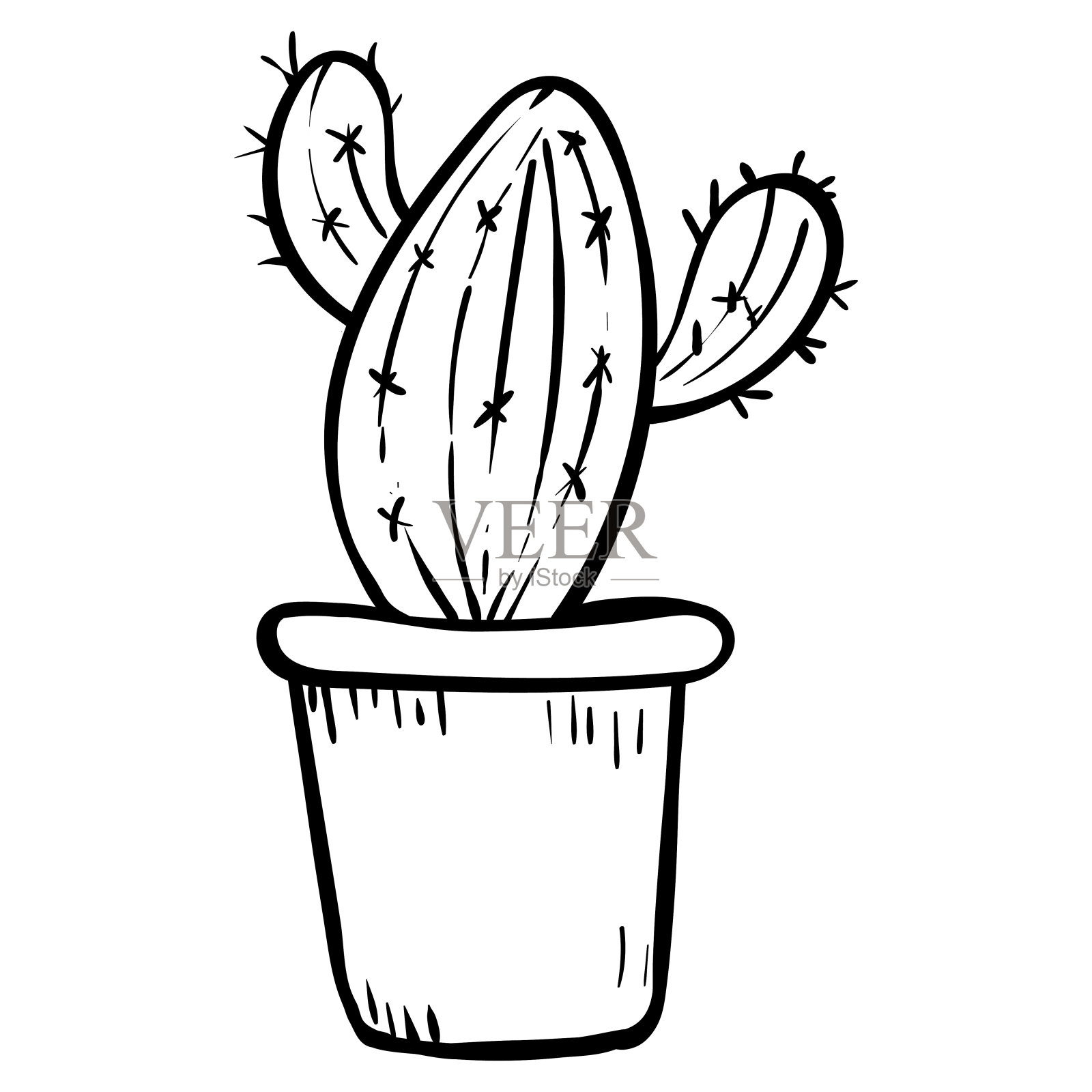 花盆里的仙人掌。上色的植物学插图。为儿童和成人着色。——矢量插图。设计元素图片