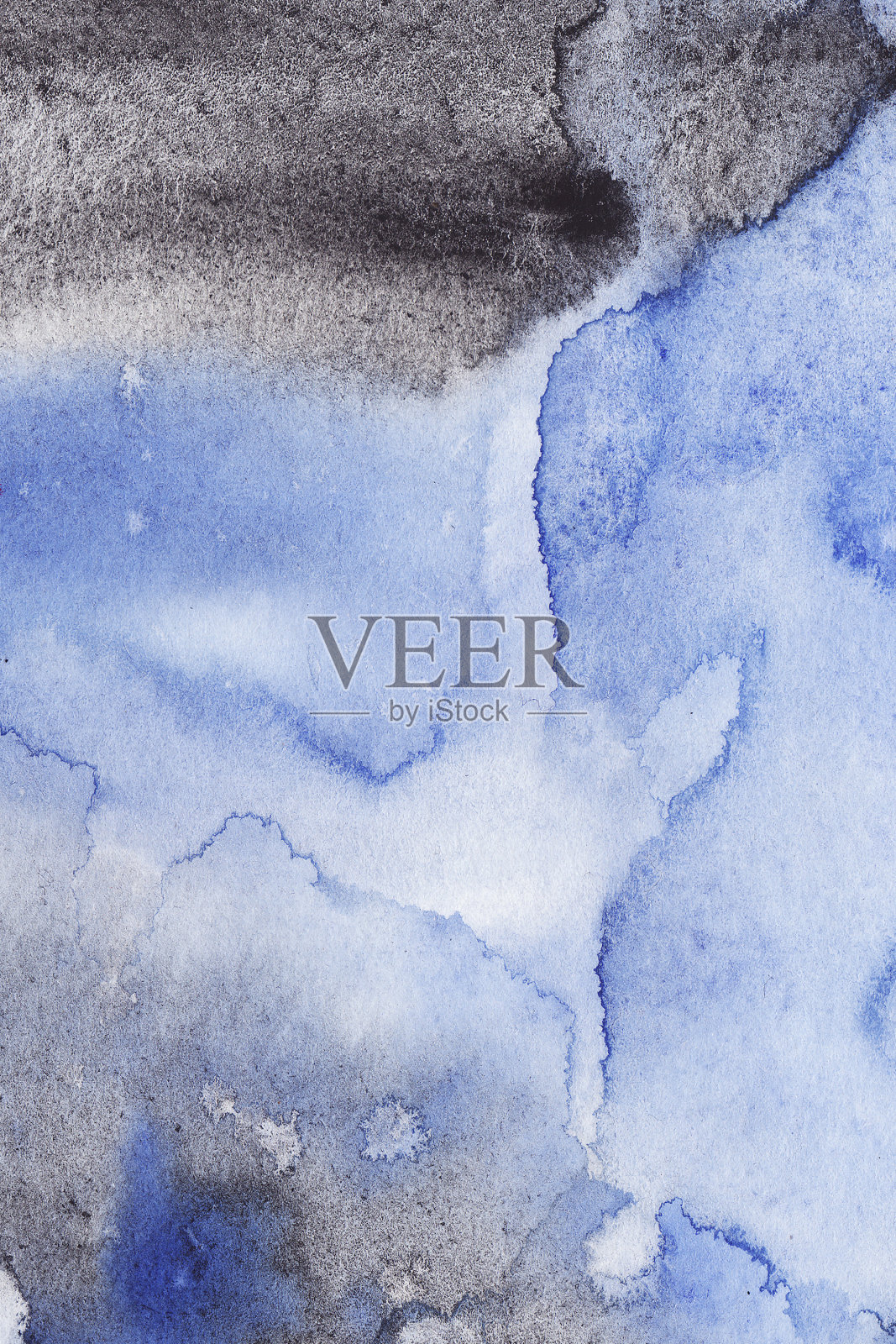 抽象水彩湿蓝色和黑色背景与污点插画图片素材