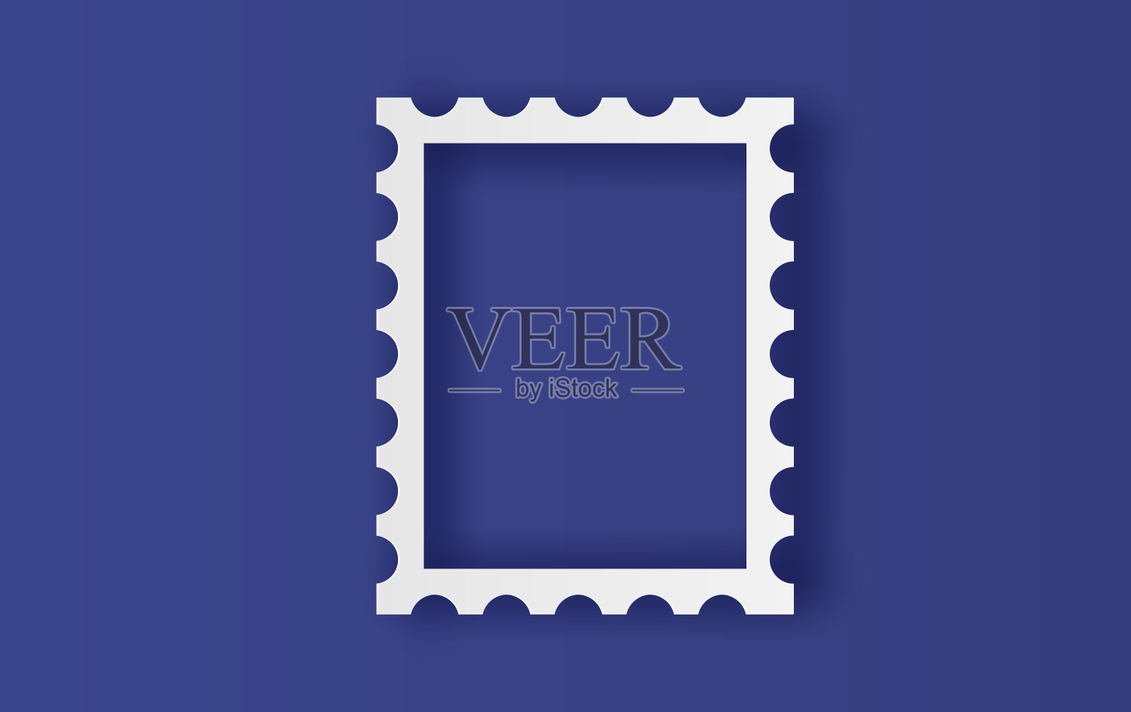 空白邮票框架插图,矢量模板与地方为您的图像,照片和文本。创意设计数字剪纸和工艺风格的蓝色背景。矩形。横幅。插画图片素材