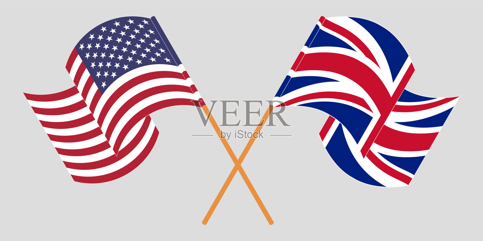 交叉和挥舞的英国和美国国旗插画图片素材