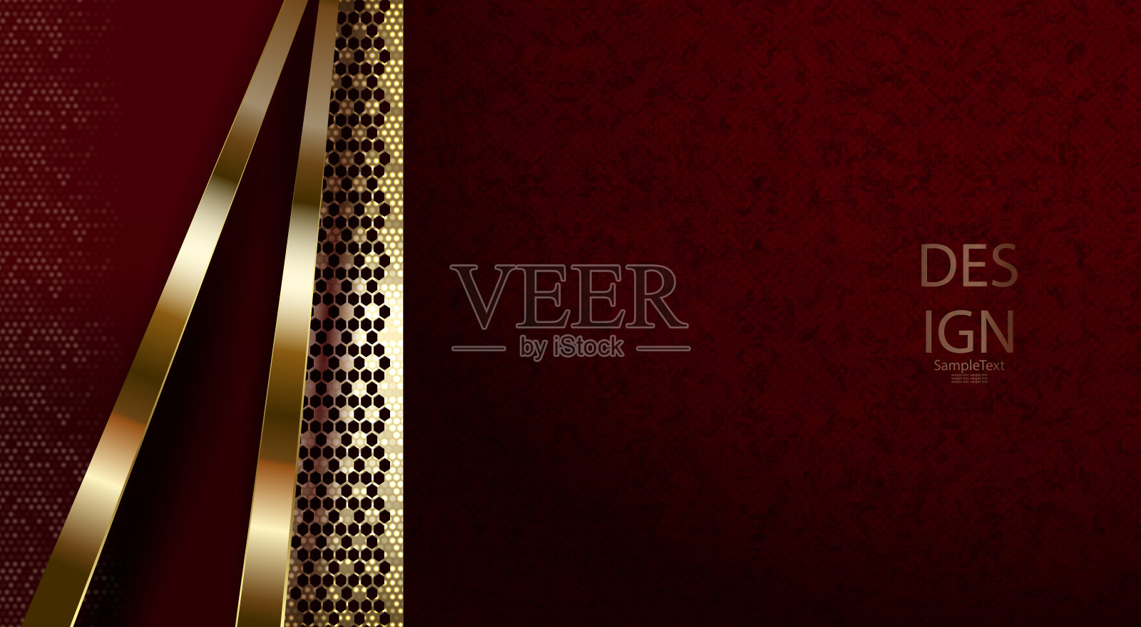 暗红色抽象纹理设计与金色网格插画图片素材