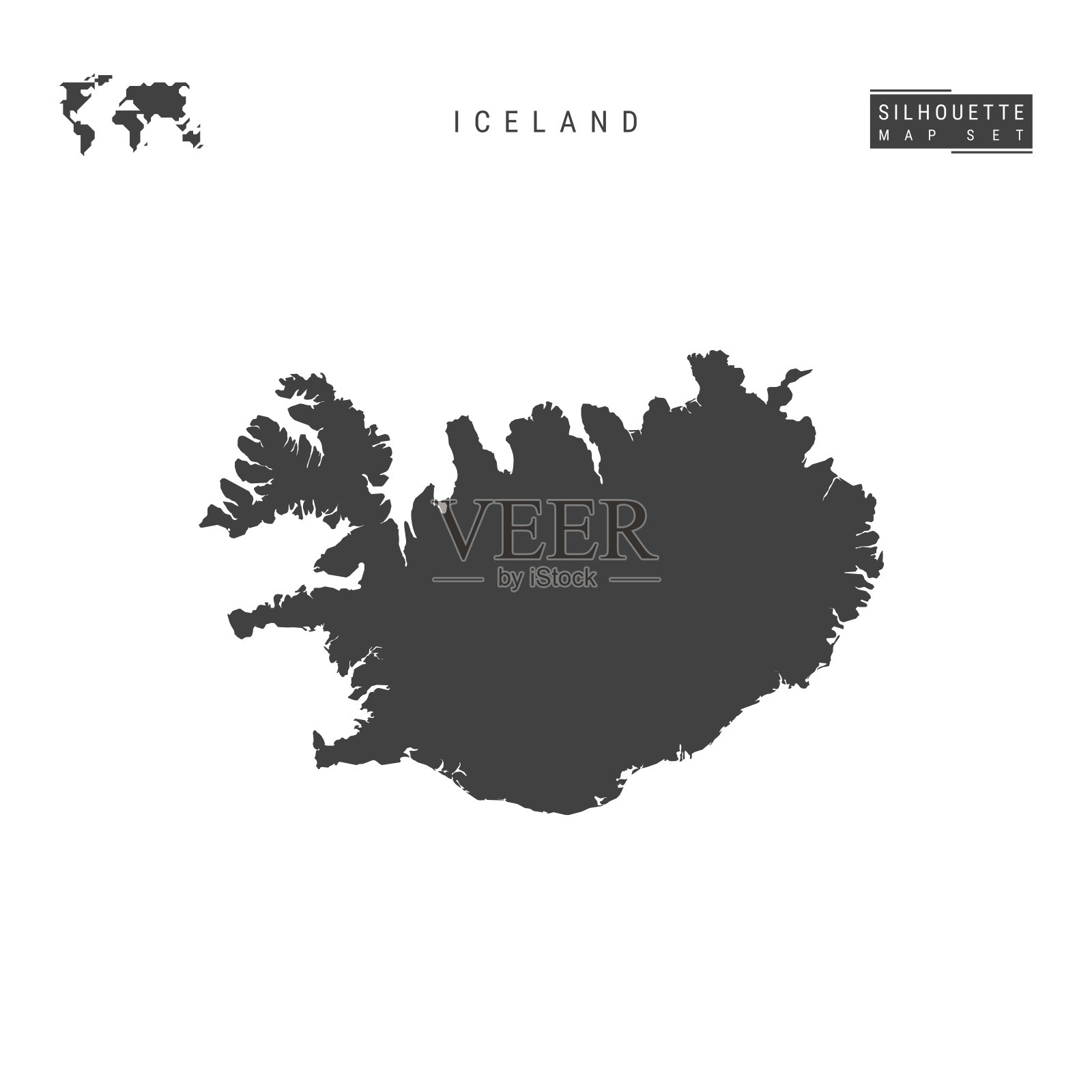 冰岛矢量地图孤立的白色背景。冰岛的高详细的黑色剪影地图插画图片素材
