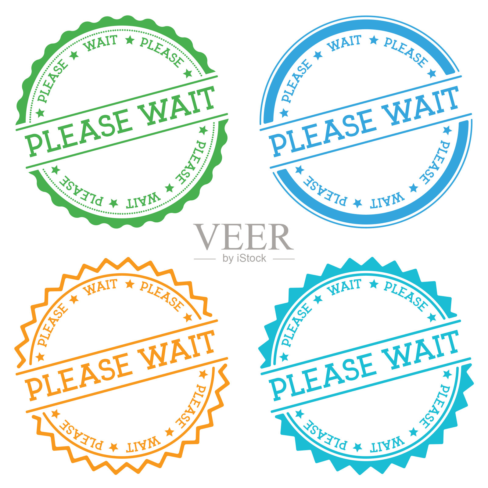 请等待徽章隔离在白色背景上。插画图片素材
