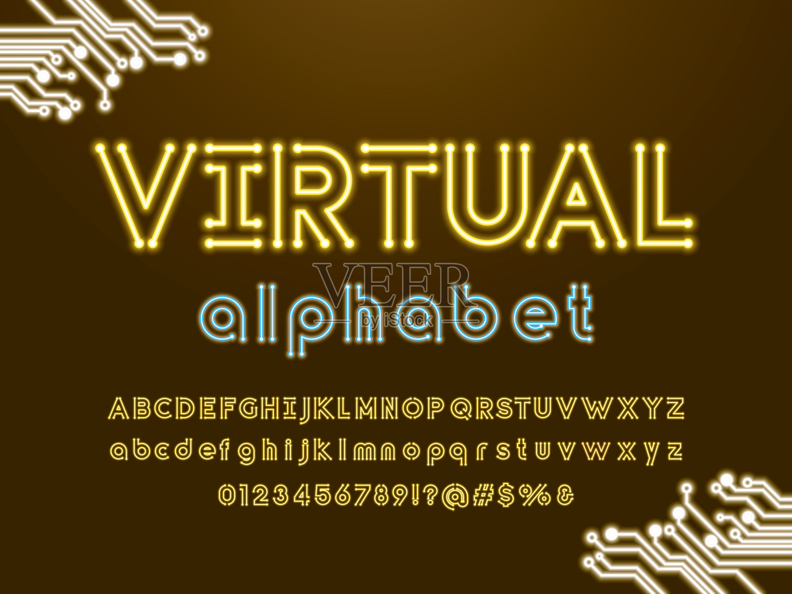 霓虹灯电路字体插画图片素材