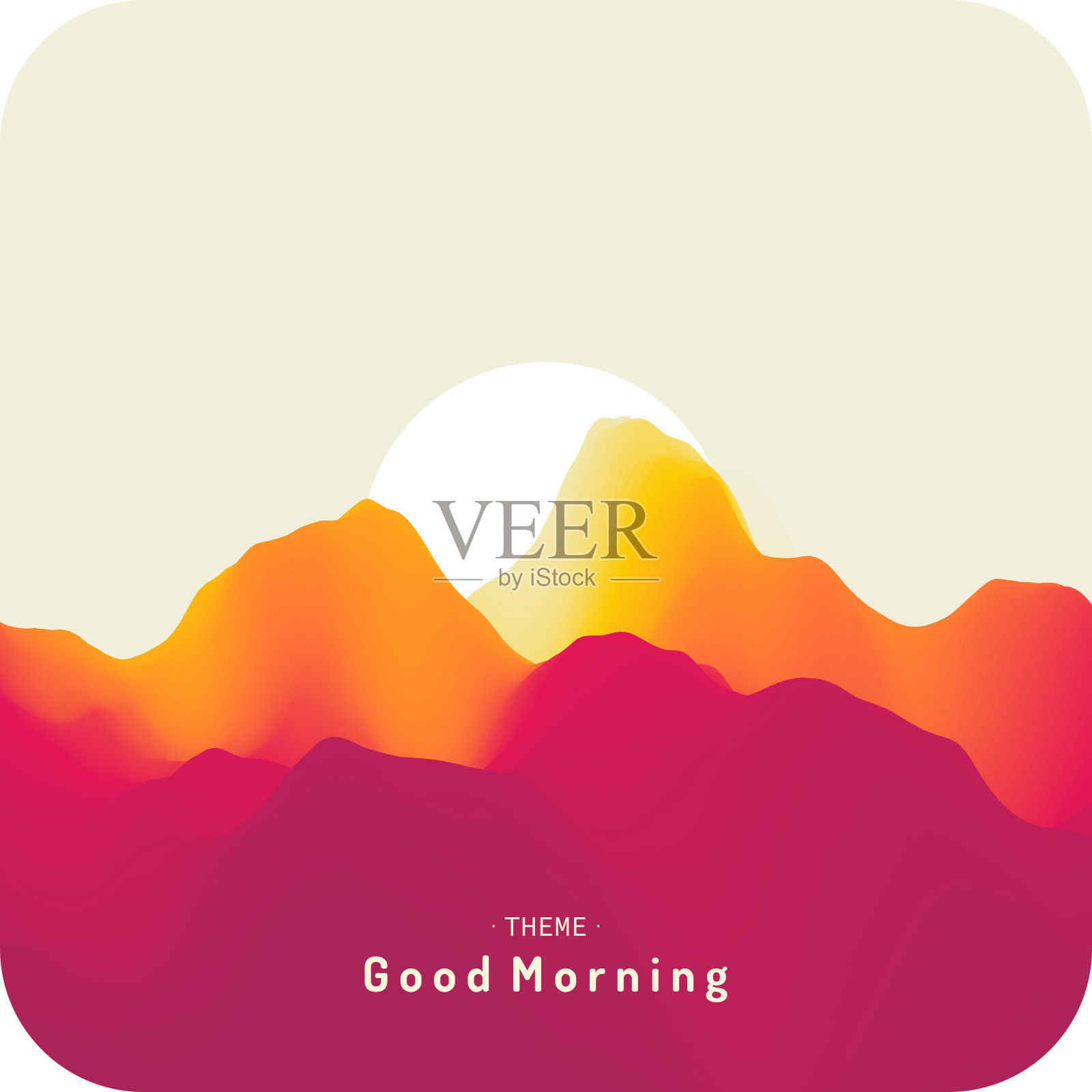 有山脉和阳光的景观。日落。多山的地形。抽象的背景。矢量插图。插画图片素材