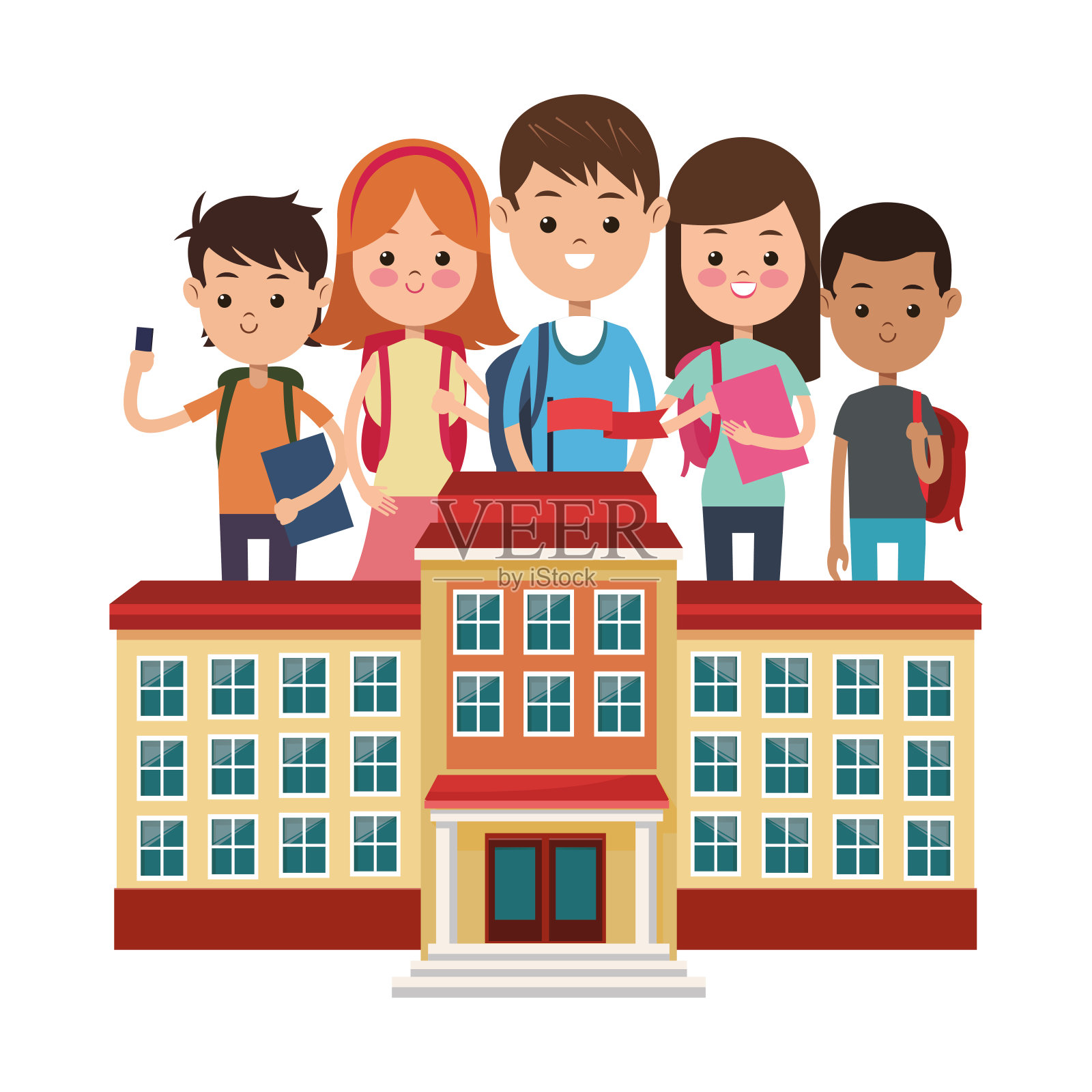 学校建筑不同,学生背景白色插画图片素材