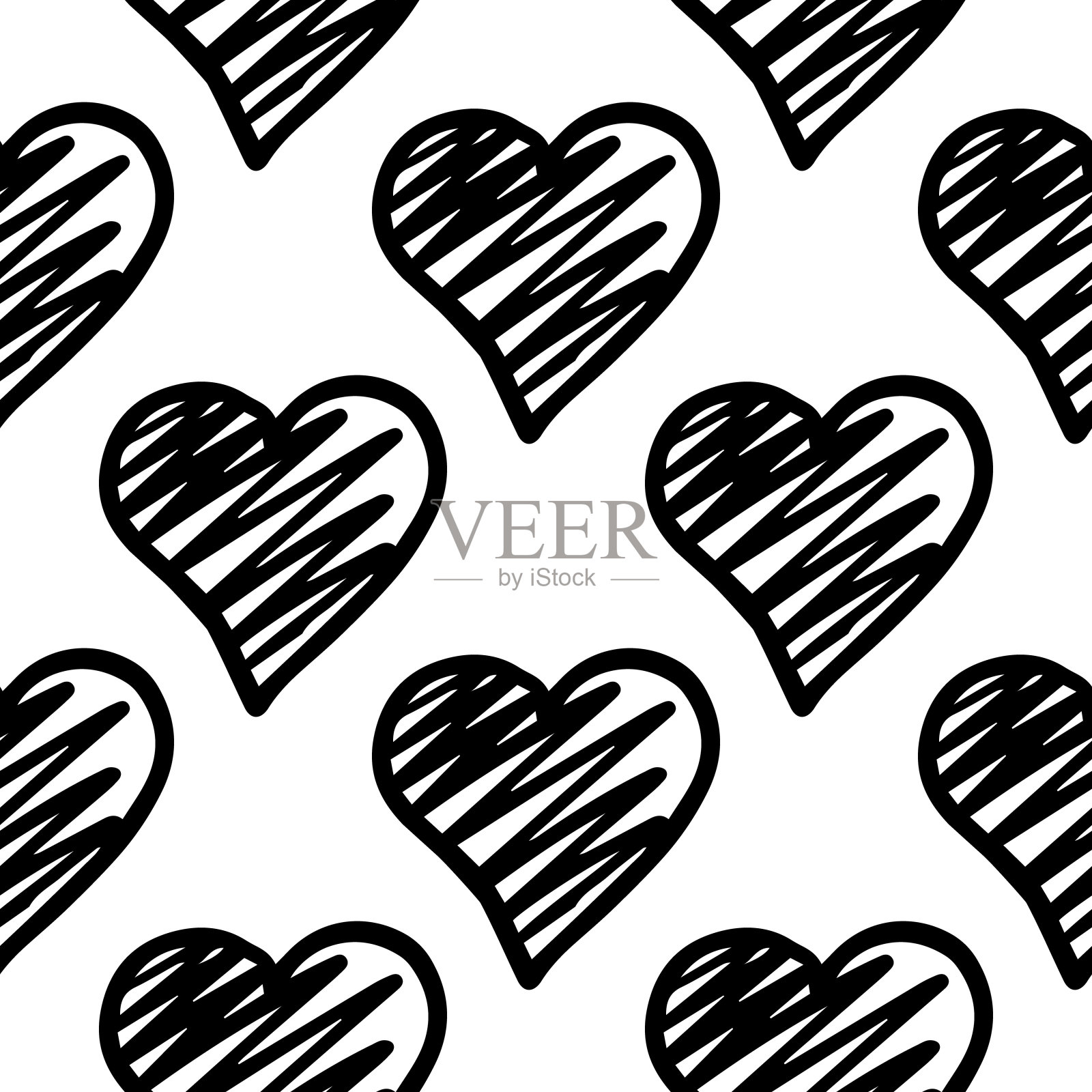 黑心无缝图案。情人节的背景。插画图片素材