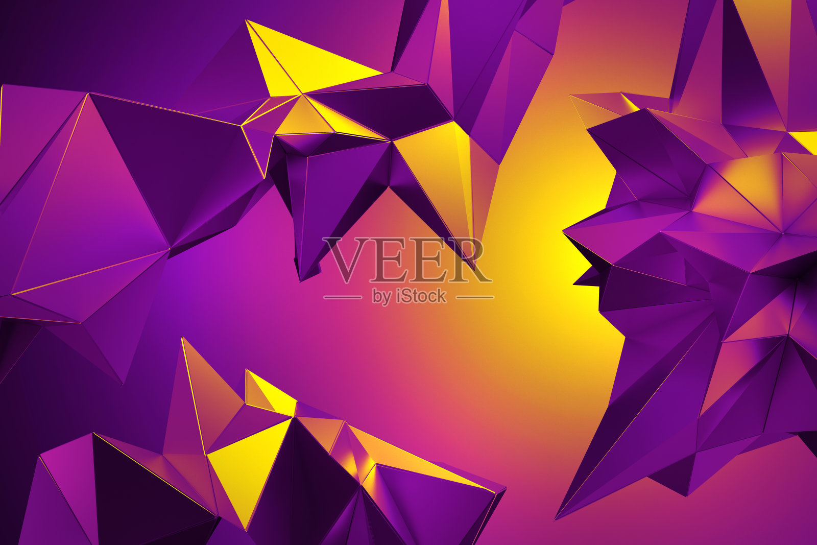 3d黄色紫色霓虹灯抽象背景与多边形形状照片摄影图片