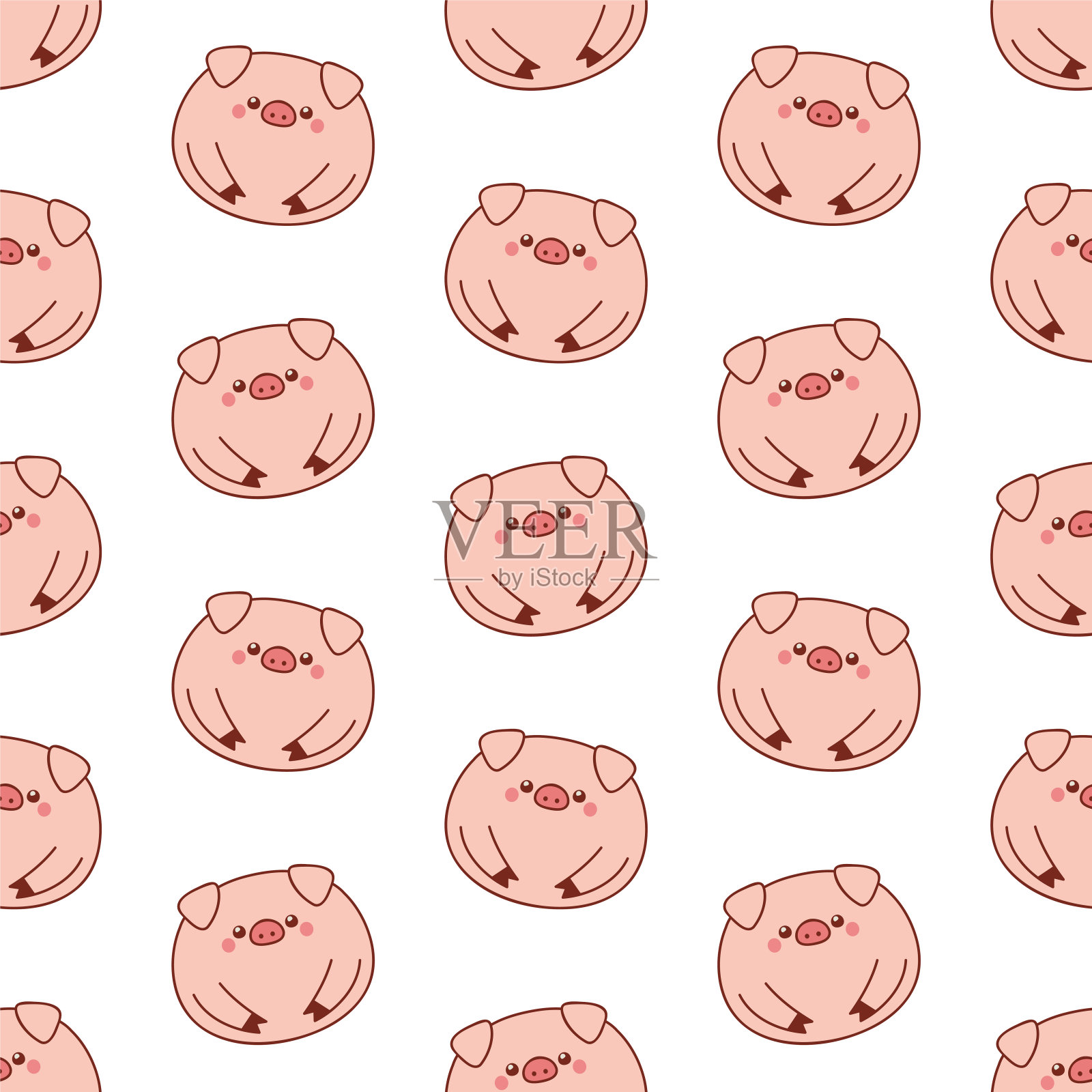 可爱的胖猪。无缝矢量图插画图片素材