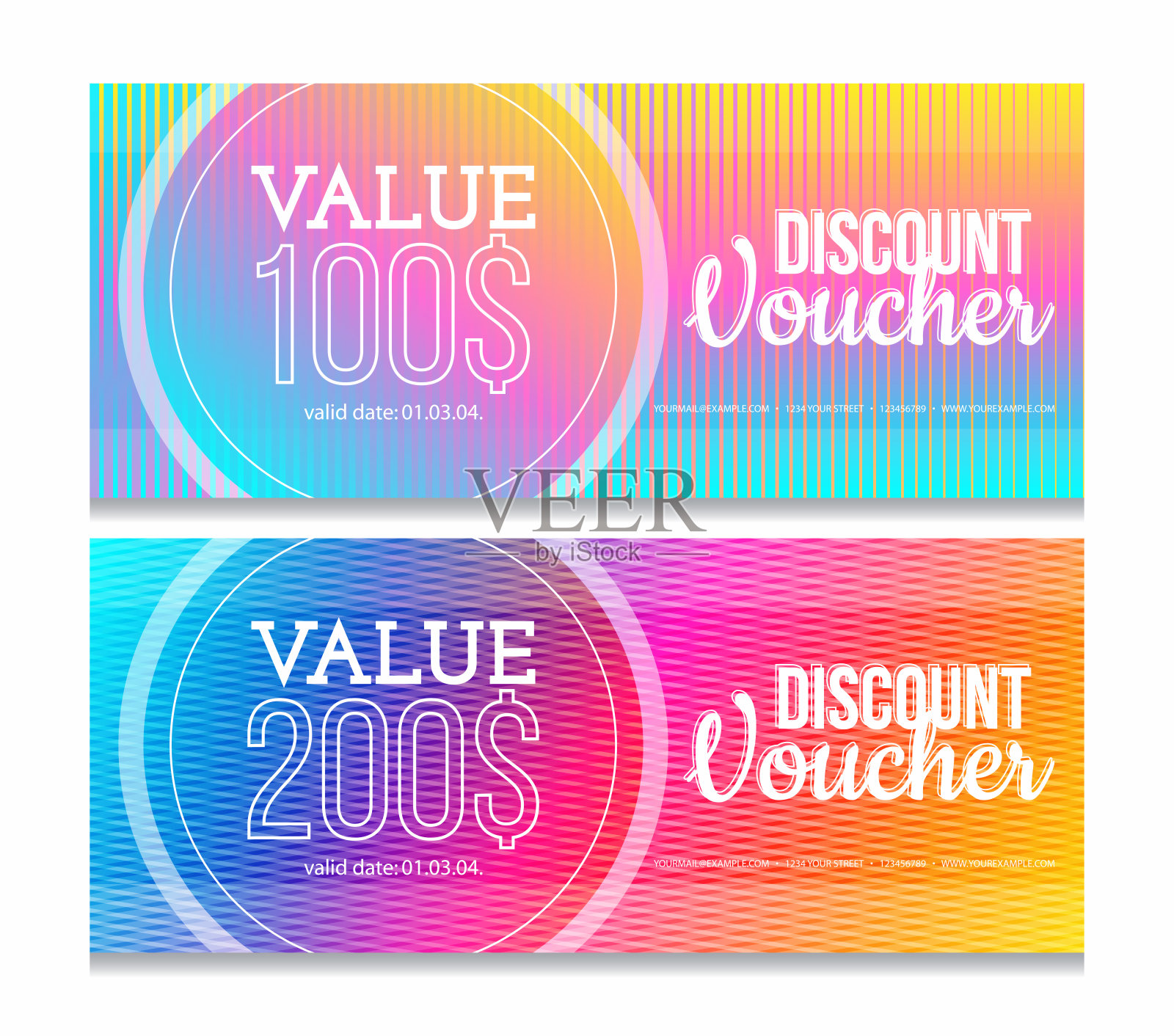 折扣券模板设计与现代抽象背景。设计模板素材