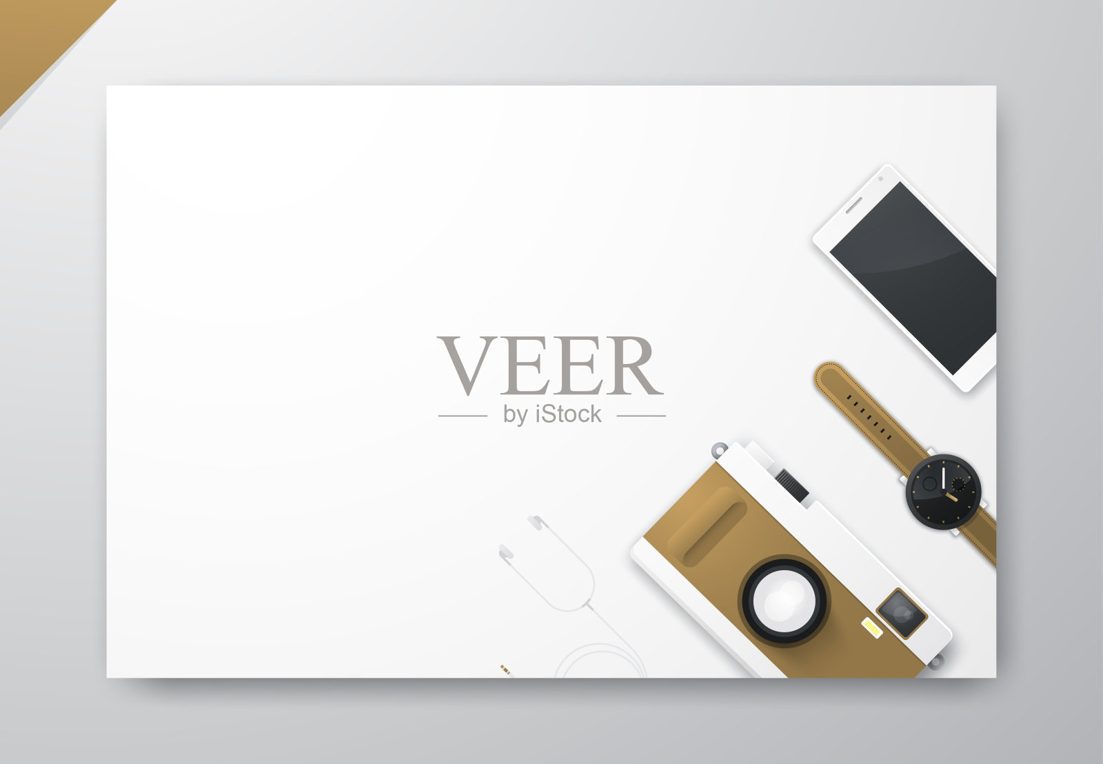 智能生活用品工作场所。顶视图办公桌与智能手机插画图片素材