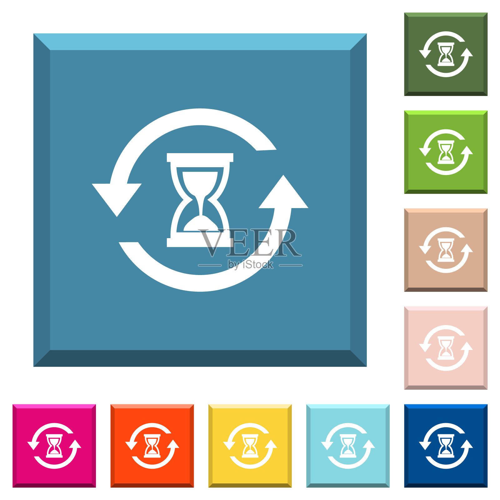 在有边的方形按钮上重新加载带有沙漏白色图标的符号图标素材