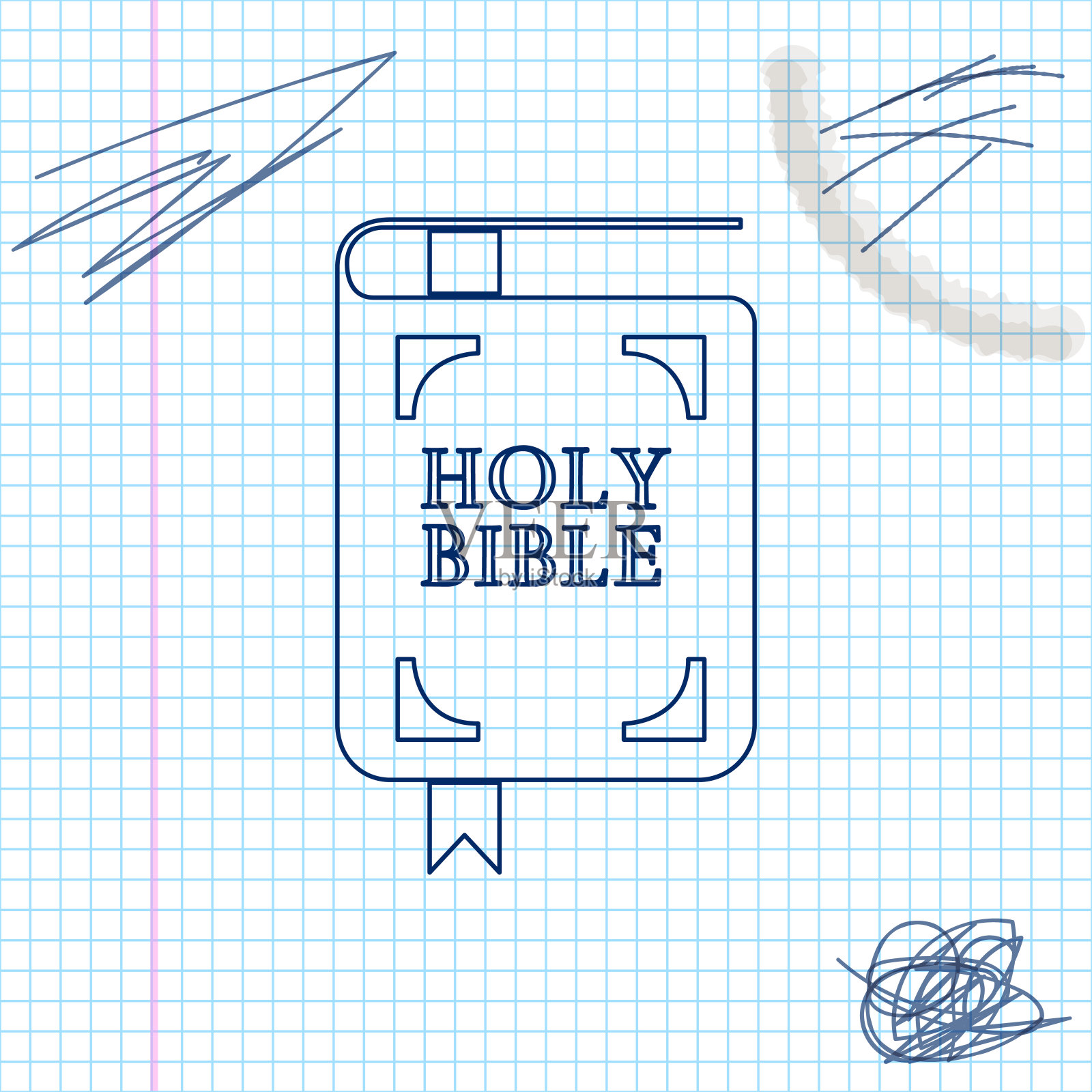 圣经书线草图图标孤立在白色的背景。矢量图插画图片素材