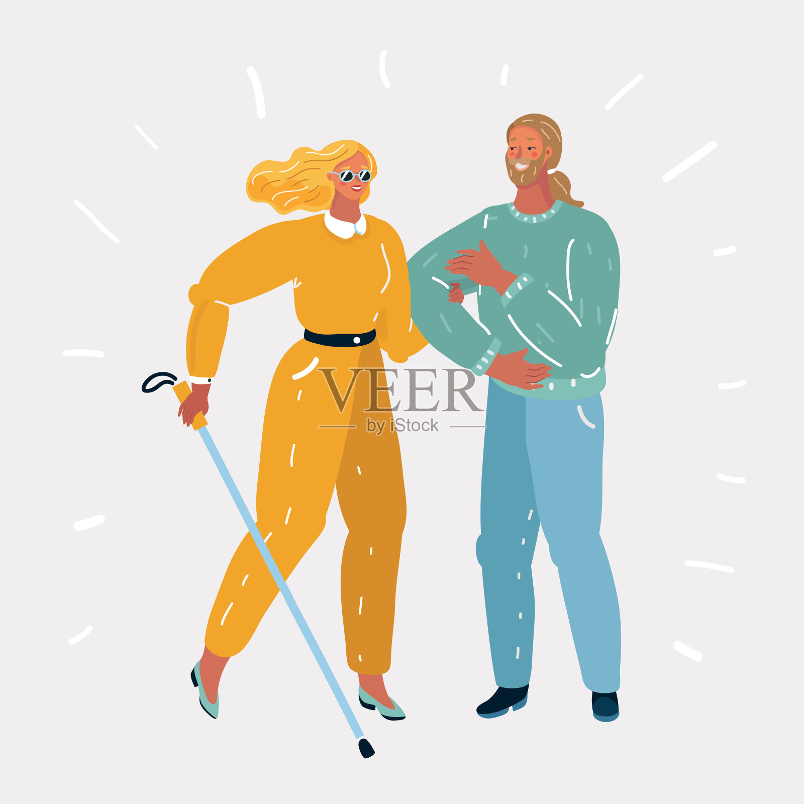 年轻的女盲人。插画图片素材