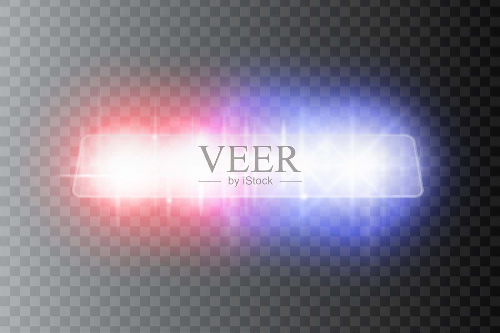 在夜间的道路上,警察的车头灯发出闪光和警报声。特殊的红色和蓝色光束。矢量插图。插画图片素材