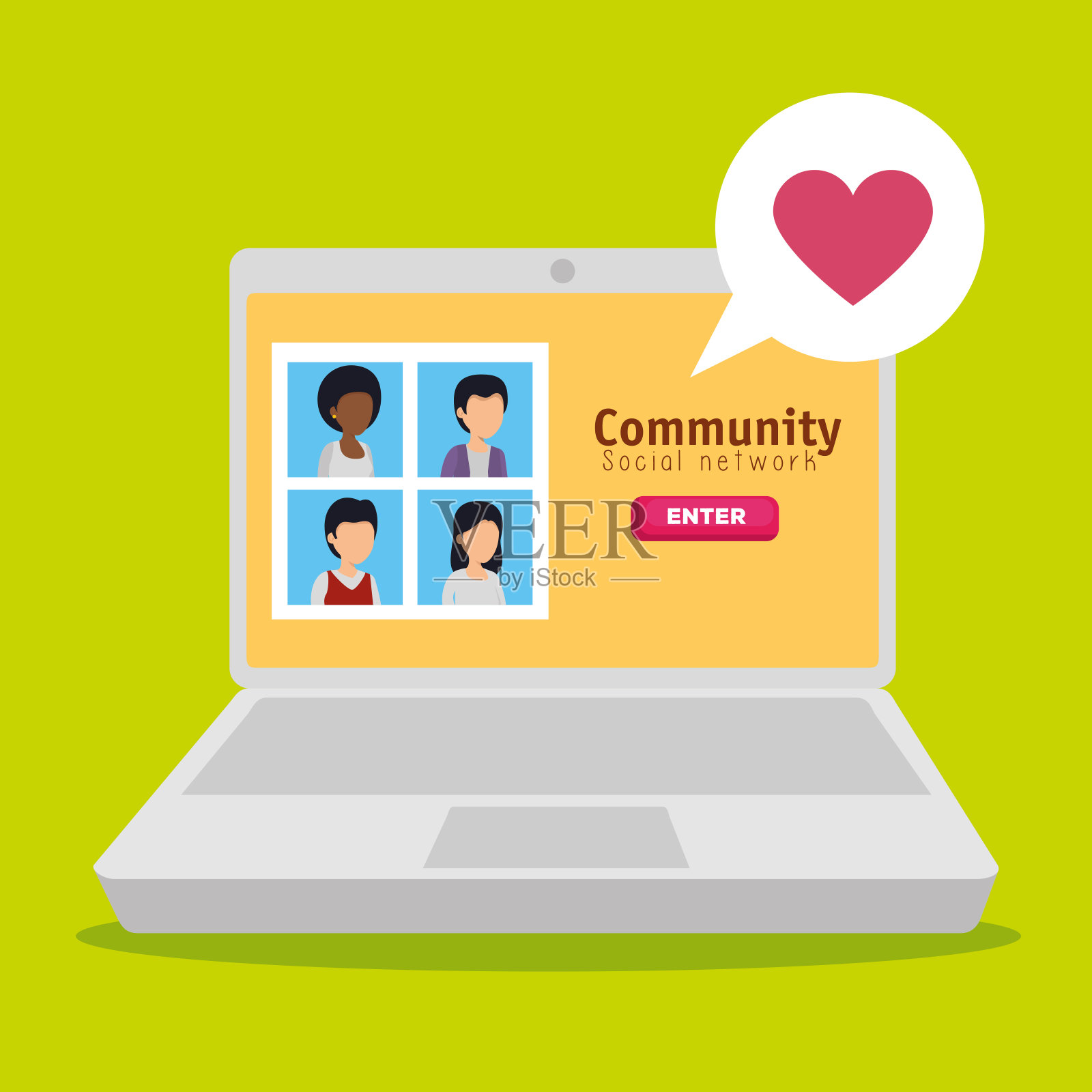 人们社区和笔记本电脑与社会档案插画图片素材