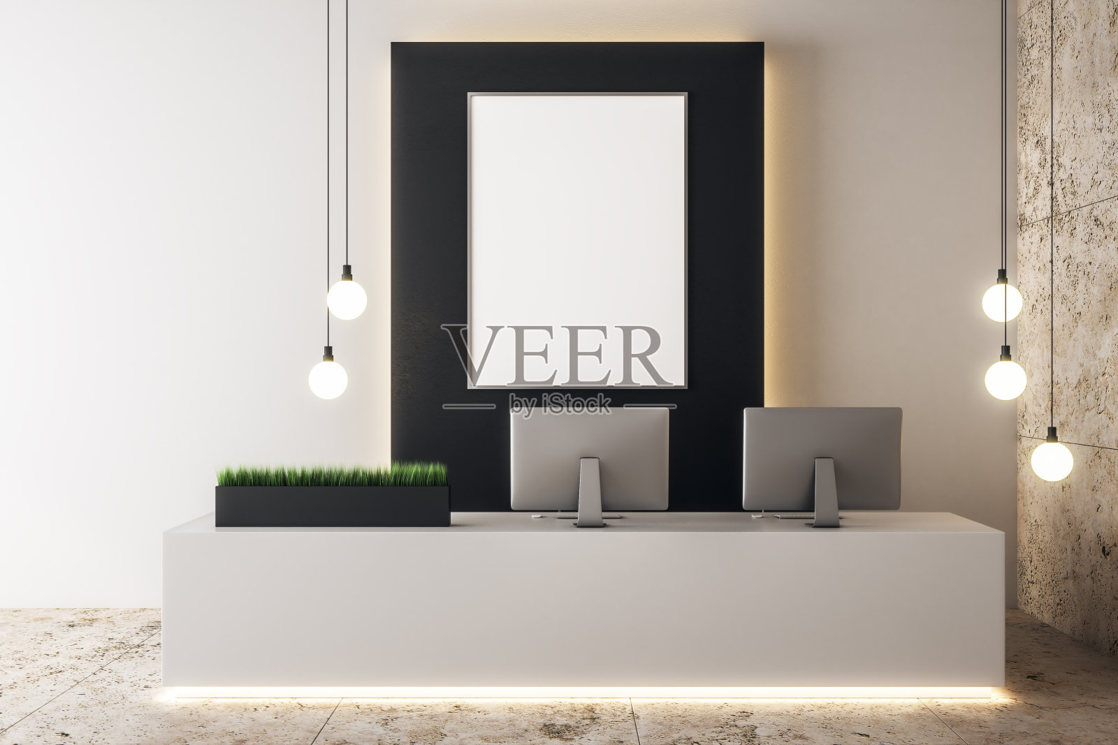 带有海报的现代混凝土大厅照片摄影图片