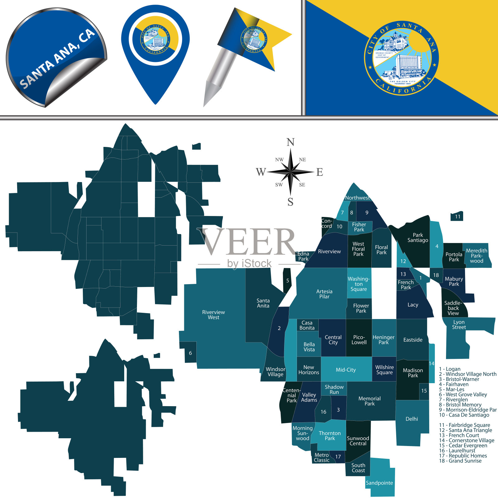 圣安娜地图,CA与地区插画图片素材