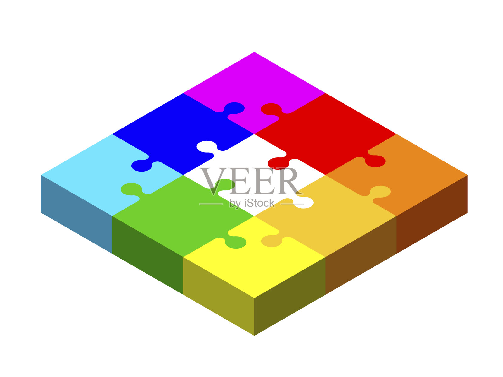 拼图。孤立在白色的。3d矢量彩色插图。插画图片素材