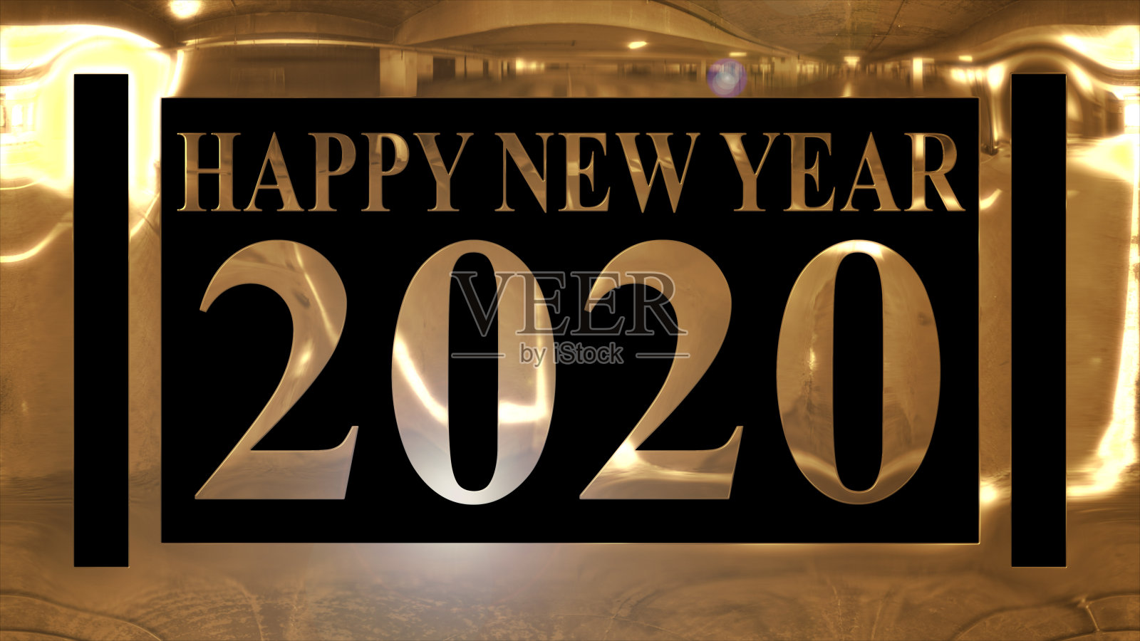 金色和闪亮的文字“2020年新年快乐”,金色框架和黑色背景照片摄影图片