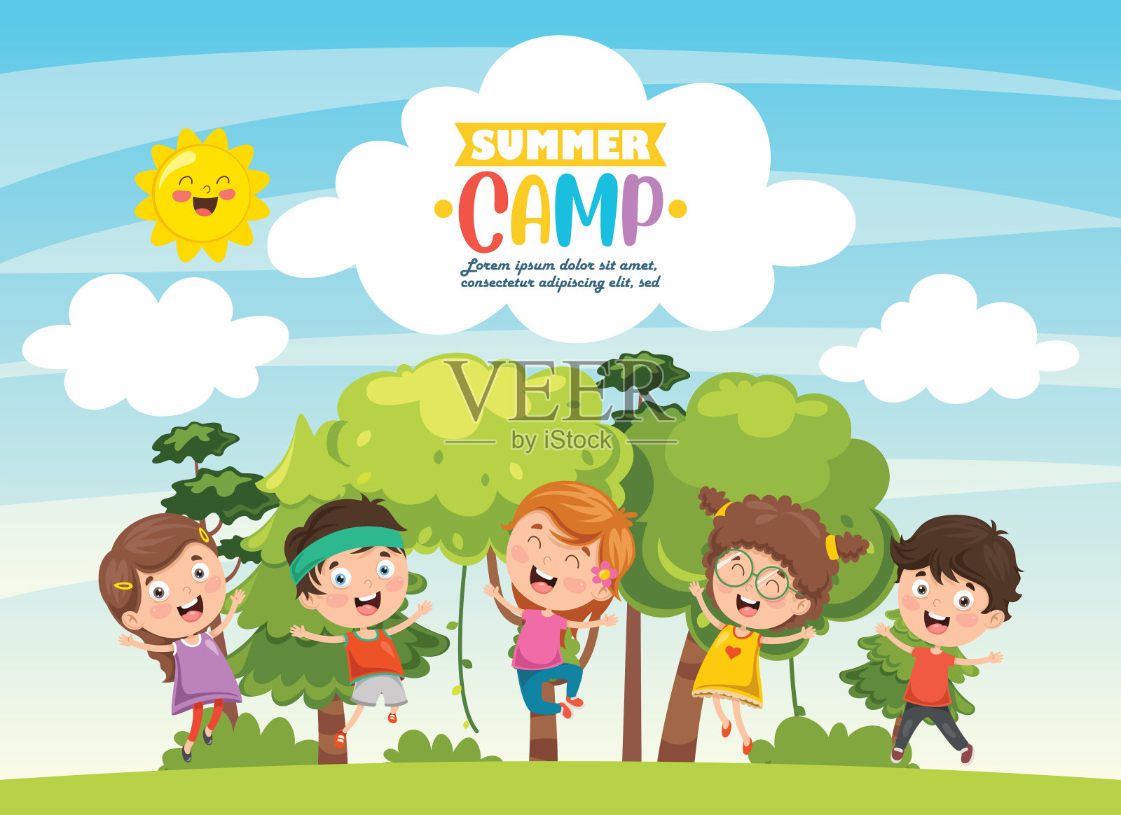 矢量插图的孩子夏令营插画图片素材